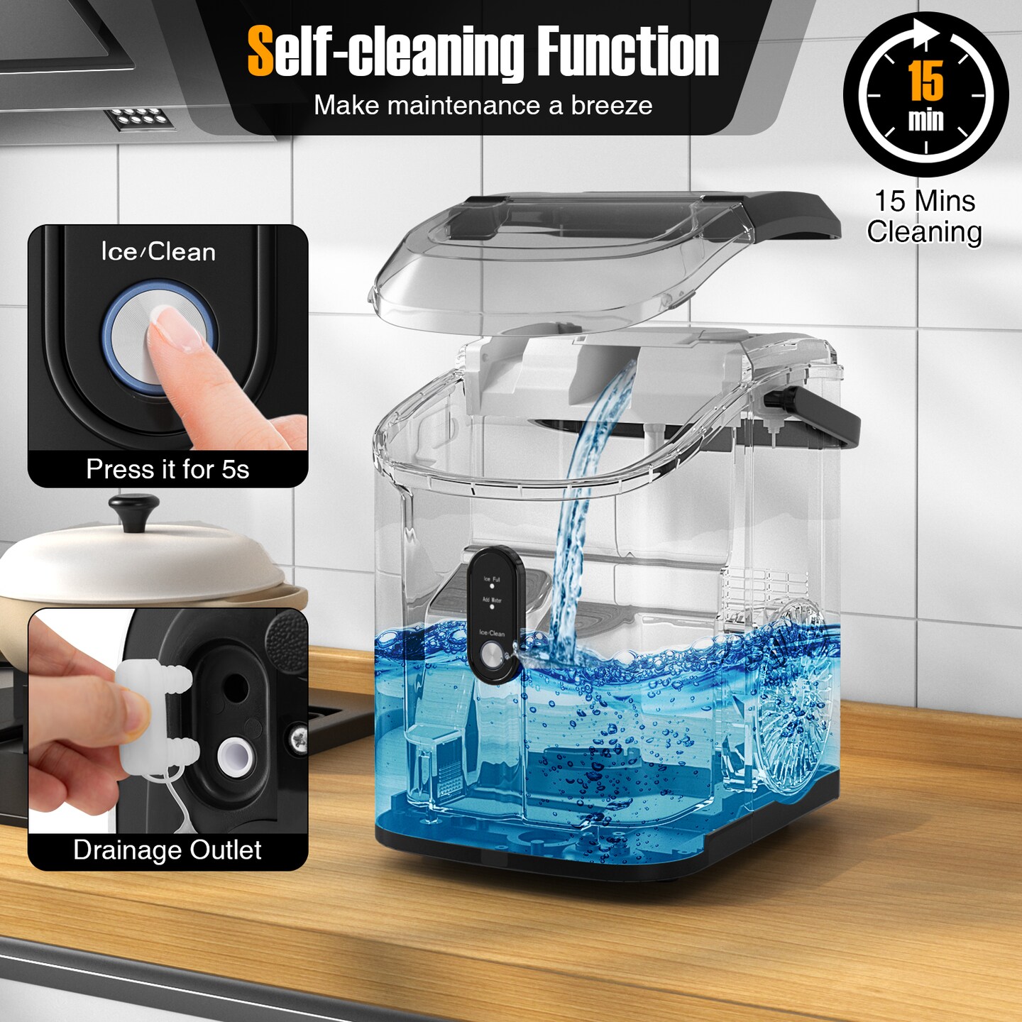 Silver Stainless Steel Nugget Countertop Ice Maker Soft Pellet Ice