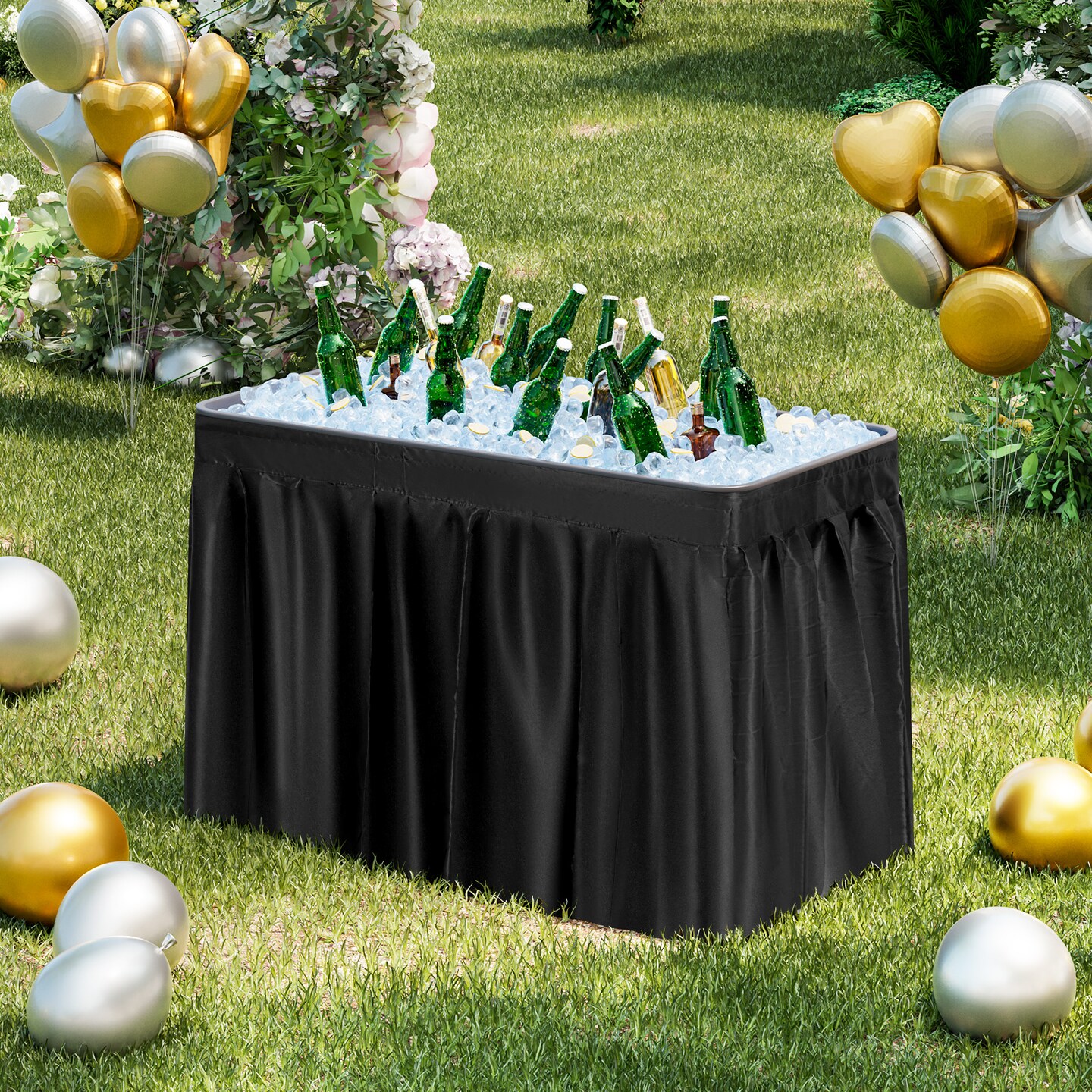 4 Feet Plastic Party Folding Ice Table with Matching Skirt Suitable for Indoor and Outdoor Use