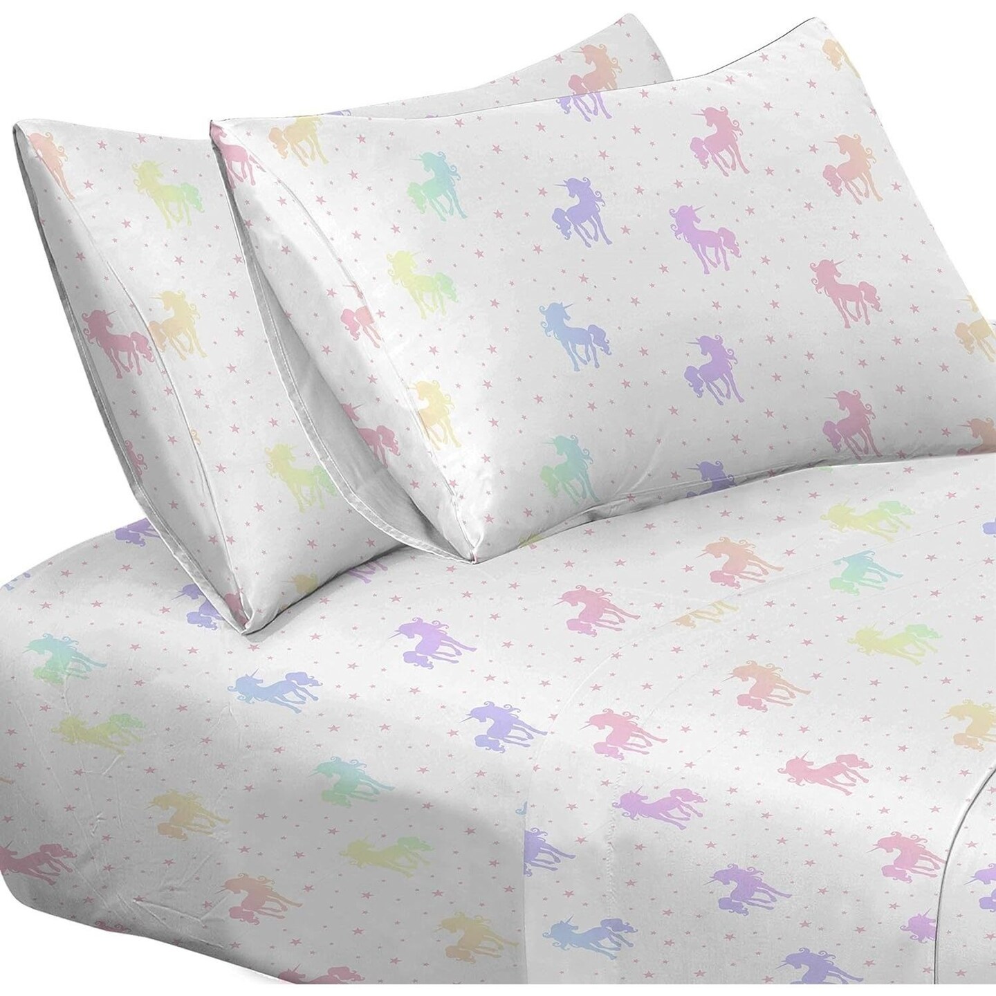 Kids Rule 3-Piece Rainbow Unicorn Sheet Set for Girls &#x26; Kids - 1 Twin Flat Sheet, 1 Twin Fitted Sheet &#x26; 1 Queen Pillowcase, Soft Brushed Microfiber Polyester Bed Sheet, Smooth &#x26; Durable