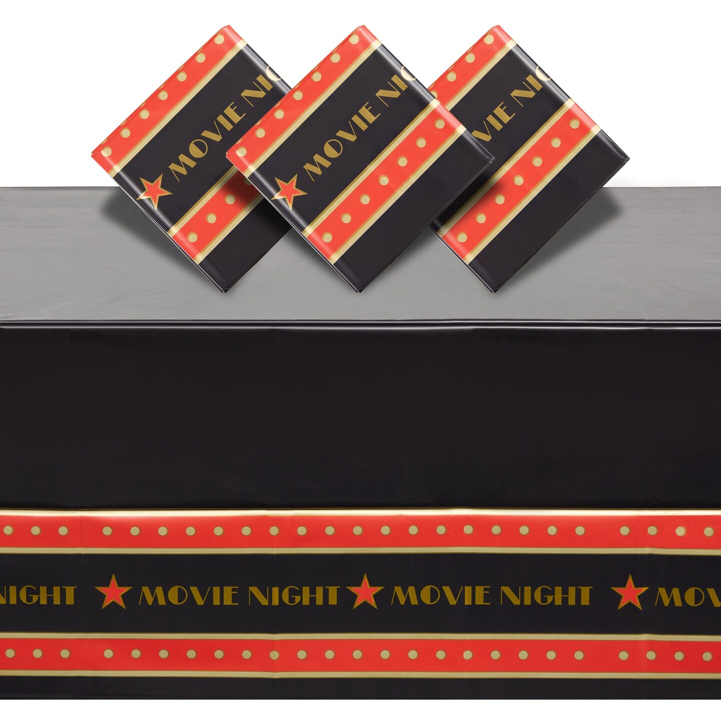 3 Pack Movie Night Plastic Table Covers for Theater Birthday Party Supplies, Red Carpet Decorations (54 x 108 In)