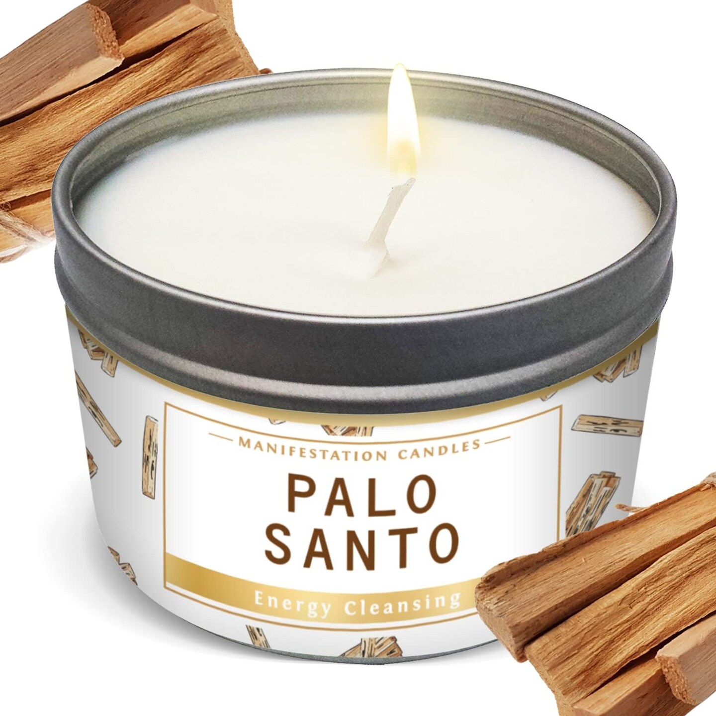 Manifestation Candles Long Lasting Palo Santo Scented Smudge Candle | 6 Oz - 35 Hour Burn | Soy Wax Aromatherapy Candle For House Energy Cleansing, Purification &#x26; Manifestation