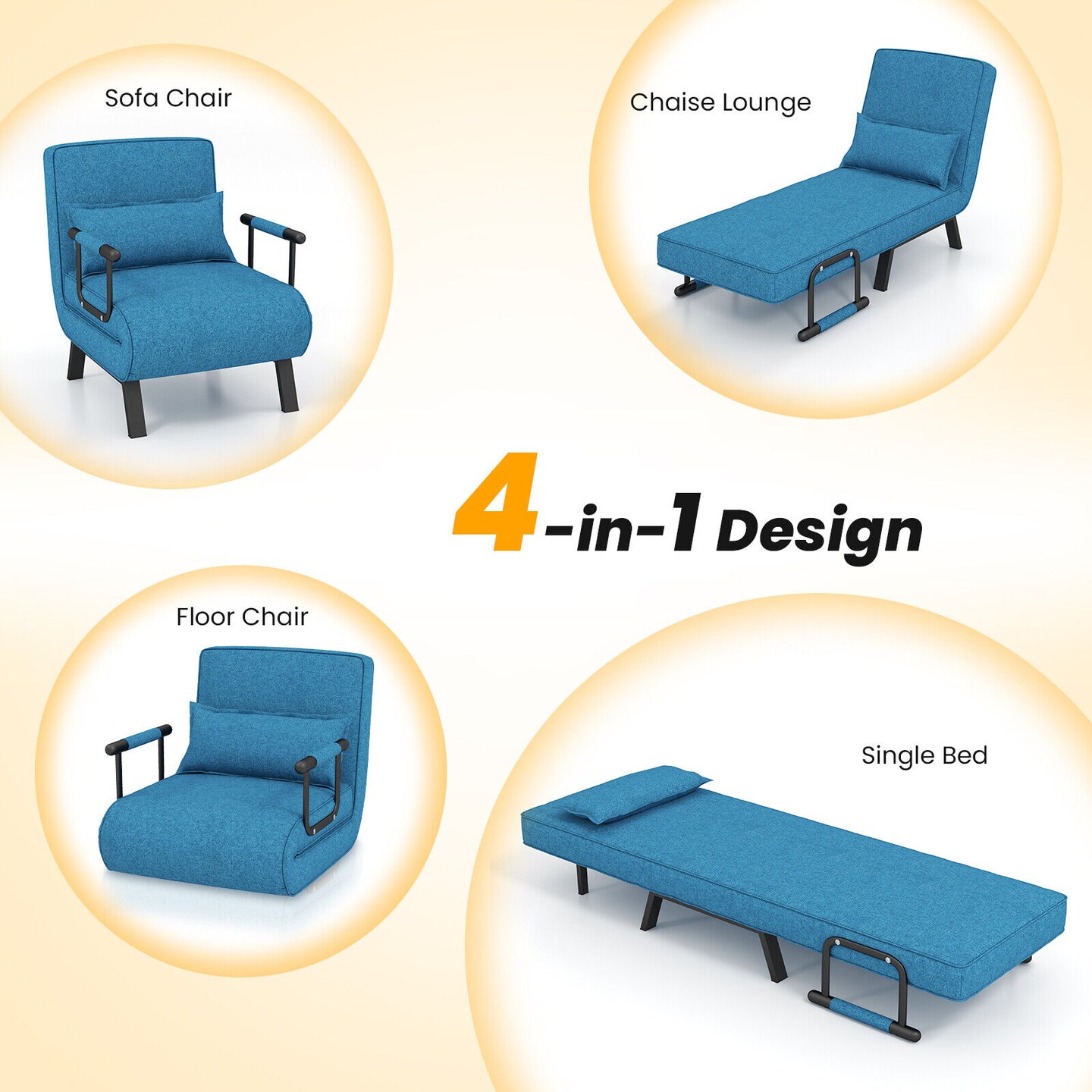 3-in-1 Versatile 6-Positon Adjustable Sleeper Bed with Padded Seat and Back