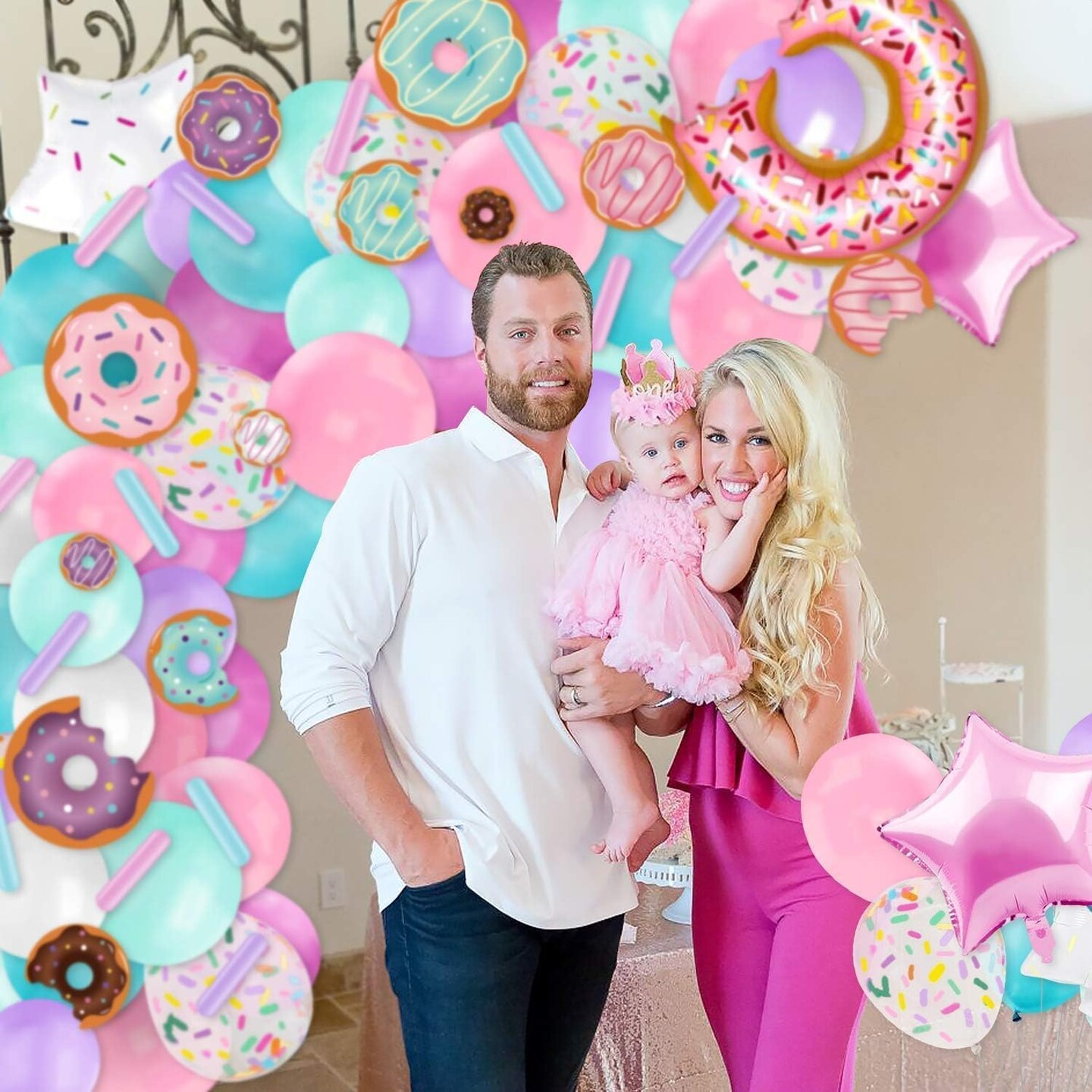 100 PCS Donut Balloons Garland Pastel Decoration Kits Sprinkles Confetti Doughnut Backdrop Cutouts Kids Birthday Party Balloons Arch Photo Props Favor Ideas Supplies