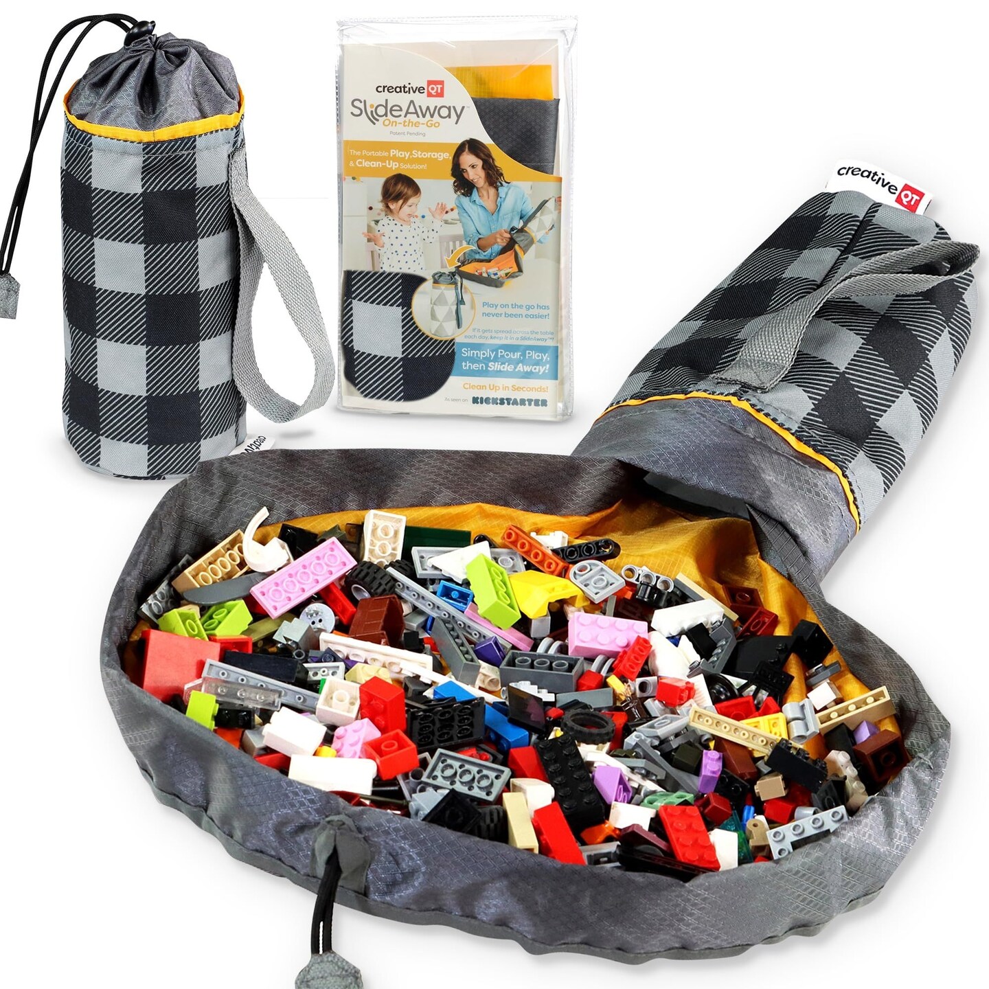 Creative QT SlideAway, Buffalo Check Print, On-The-Go Mini Storage Bag and Table Top Play Mat For Little Ones, Room and Travel Organizer