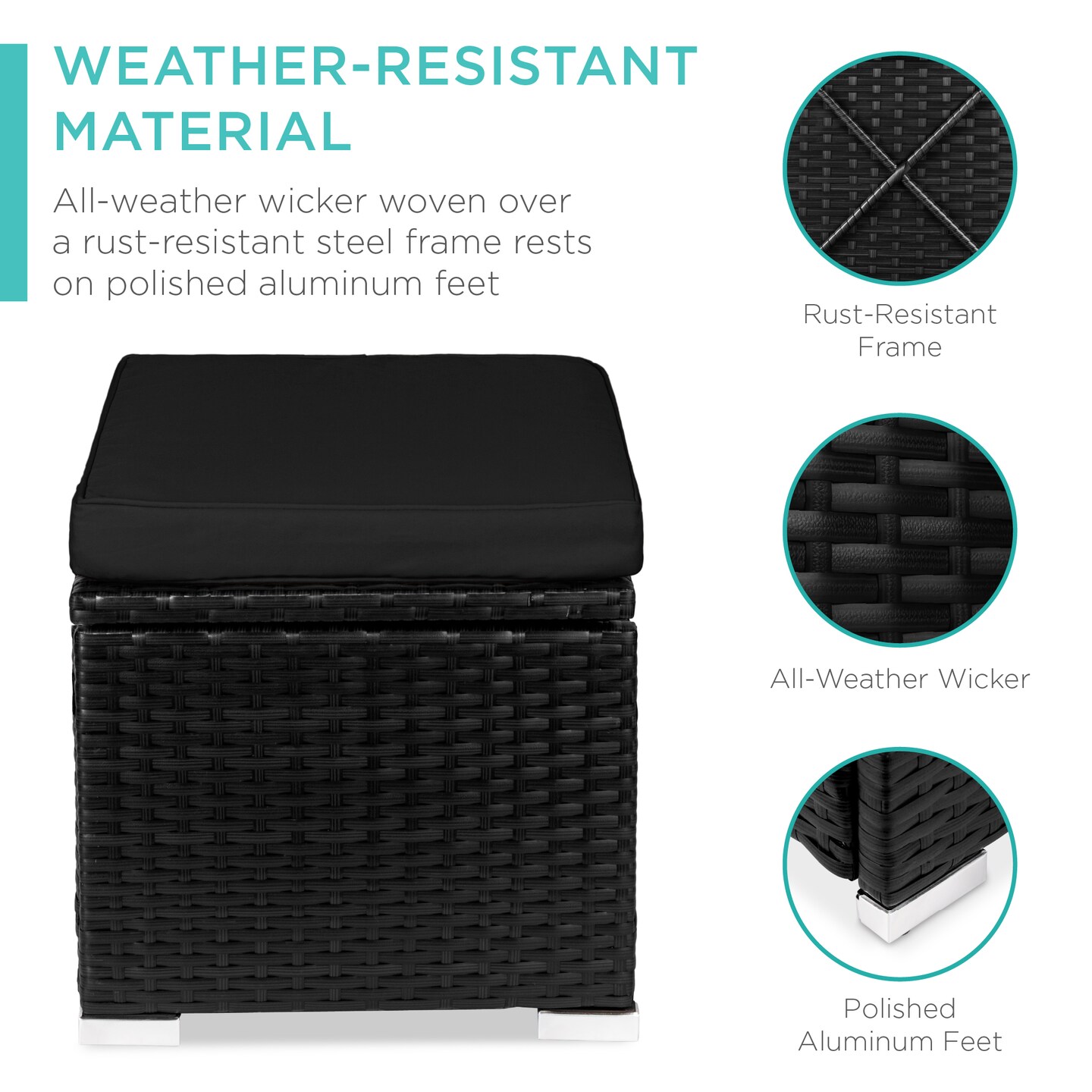 Best Choice Products Set of 2 Wicker Ottomans, Multipurpose Furniture w/ Removable Cushions, Steel Frame