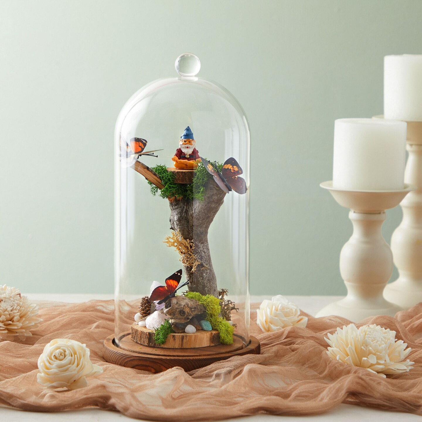 Glass Cloche Dome Bell Jar Display Case with Wooden Base for Plants, Collectibles (5.1x10 In)