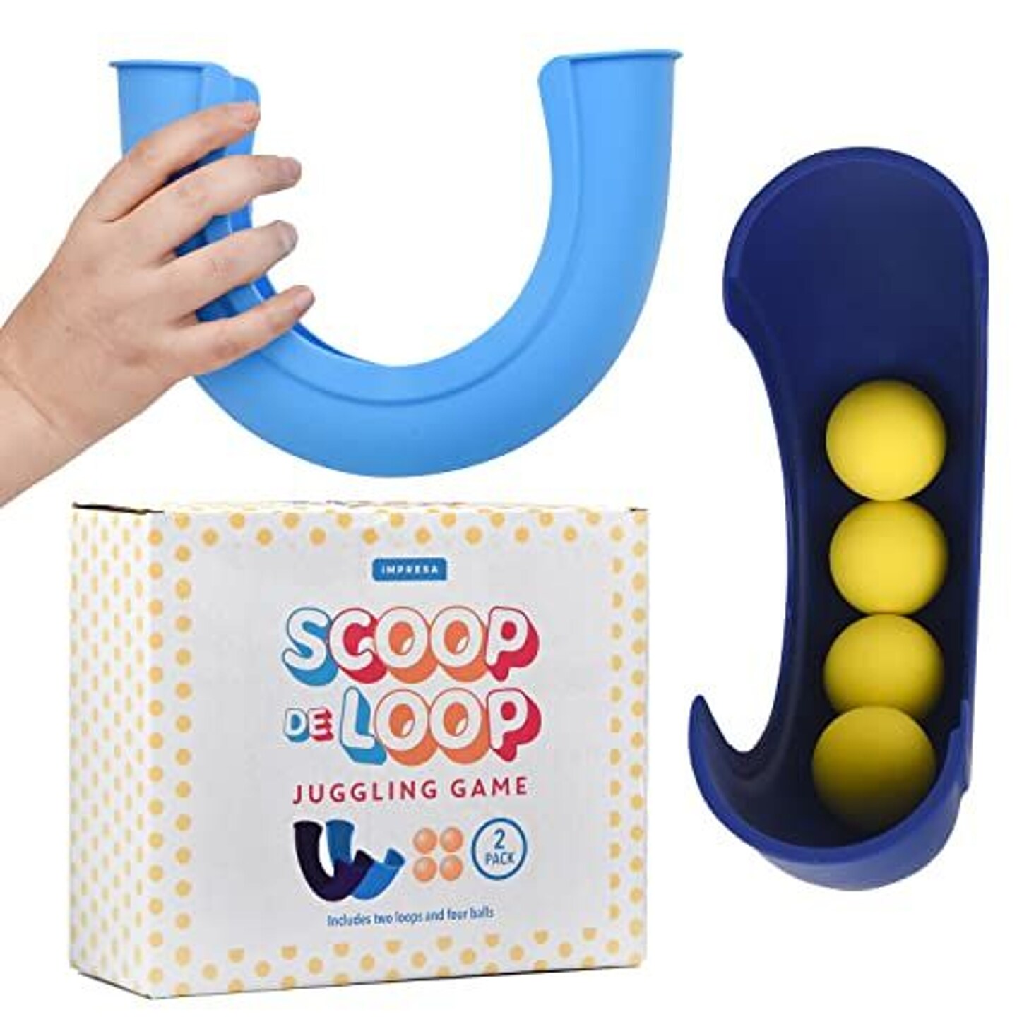 IMPRESA [2 Pack] Scoop-de-Loop Juggling Set for Teens &#x26; Adults - to Develop Motor Skills &#x26; Concentration - Fun Toss &#x26; Catch Ball Game - Fun Toys for Teens - Exciting &#x26; Entertaining Skills Games