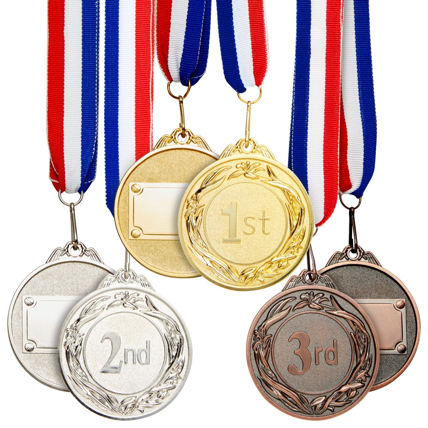 6-Pack 1st, 2nd, 3rd Place Award Medals for Kids and Adult, Participation Awards with 15.5-Inch Prize Ribbons for Sports, Tournaments, Competitions (Metal, 2.6 in)