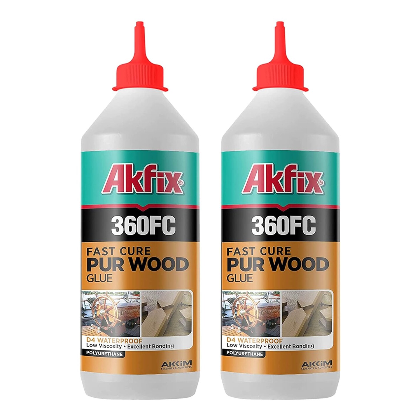 Fast Drying Wood Glue (2x15.4 fl.oz)- High-Performance D4 Polyurethane Adhesive, Waterproof Marine Glue, Strong Adhesive for All Wood Types, Metal, Concrete, Ceramic | 15.4 fl.oz. 2 Pack