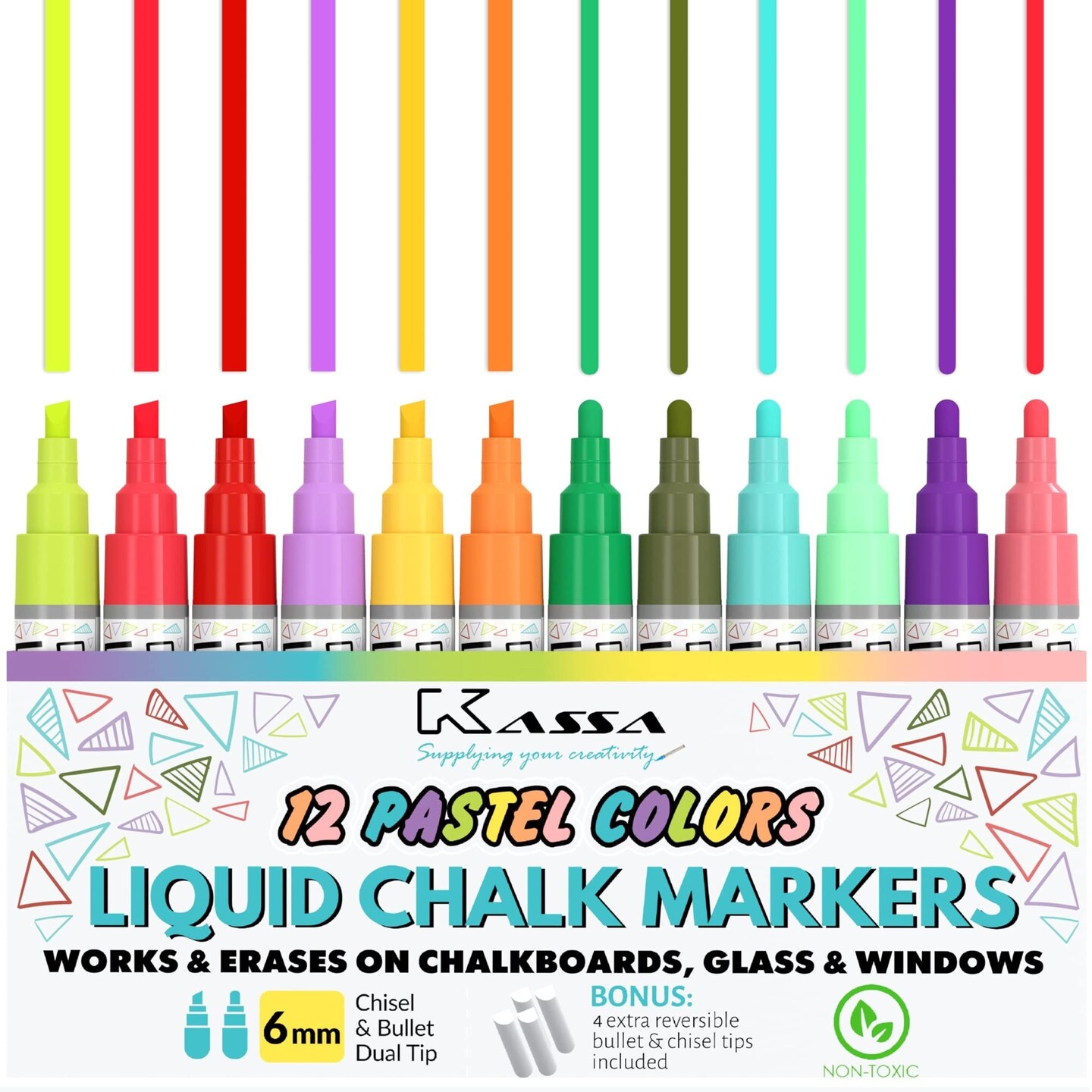 10 Pack 6mm Pastel Multicolor Chalk Markers, With 4 Bullet &#x26; Chisel Dual Tips, Works on Chalkboards, Windows, Glass or Mirrors, Erasable &#x26; Dust-Free, Ideal for Use at Home, School &#x26; Office
