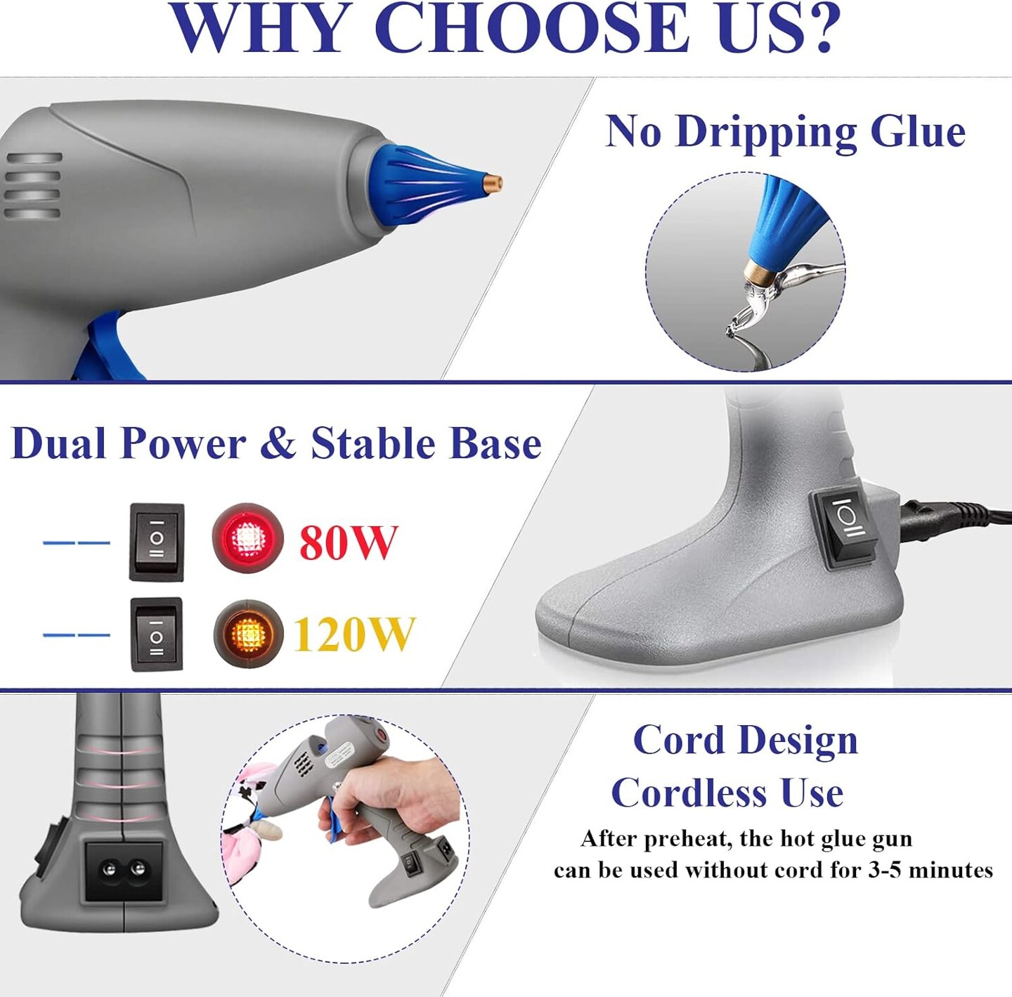 Hot Glue Gun, Full-Size Glue Gun 80 &#x26; 120W, Stand-Up Large Glue Guns Anti-Dripping Dual High Temp Hot Melt Glue Gun With 12 Glue Sticks for Craft Art Creative Office Decor DIY Quick Repairs