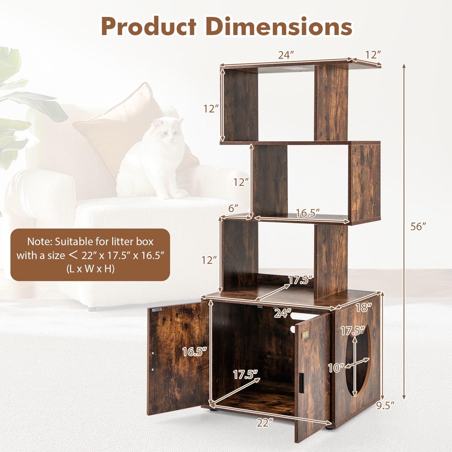 MDF Metal Cat Cabinet with Shelves and Litter Box Enclosure