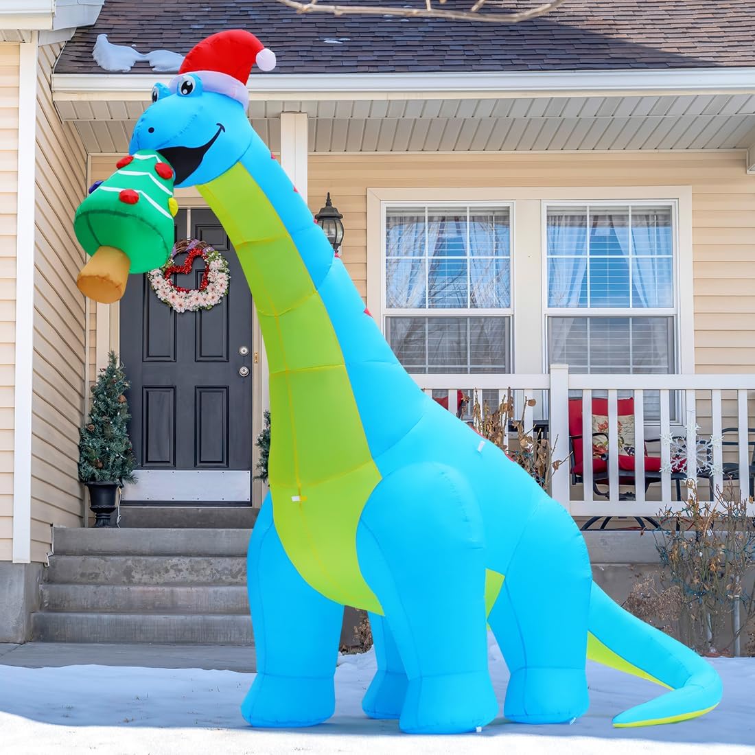 10FT Christmas Inflatables Outdoor Decorations, Blow Up Dinosaur Eat Christmas Tree Shake Dinosaur with Built-in LEDs for Christmas Indoor Outdoor Yard Lawn Garden Decorations