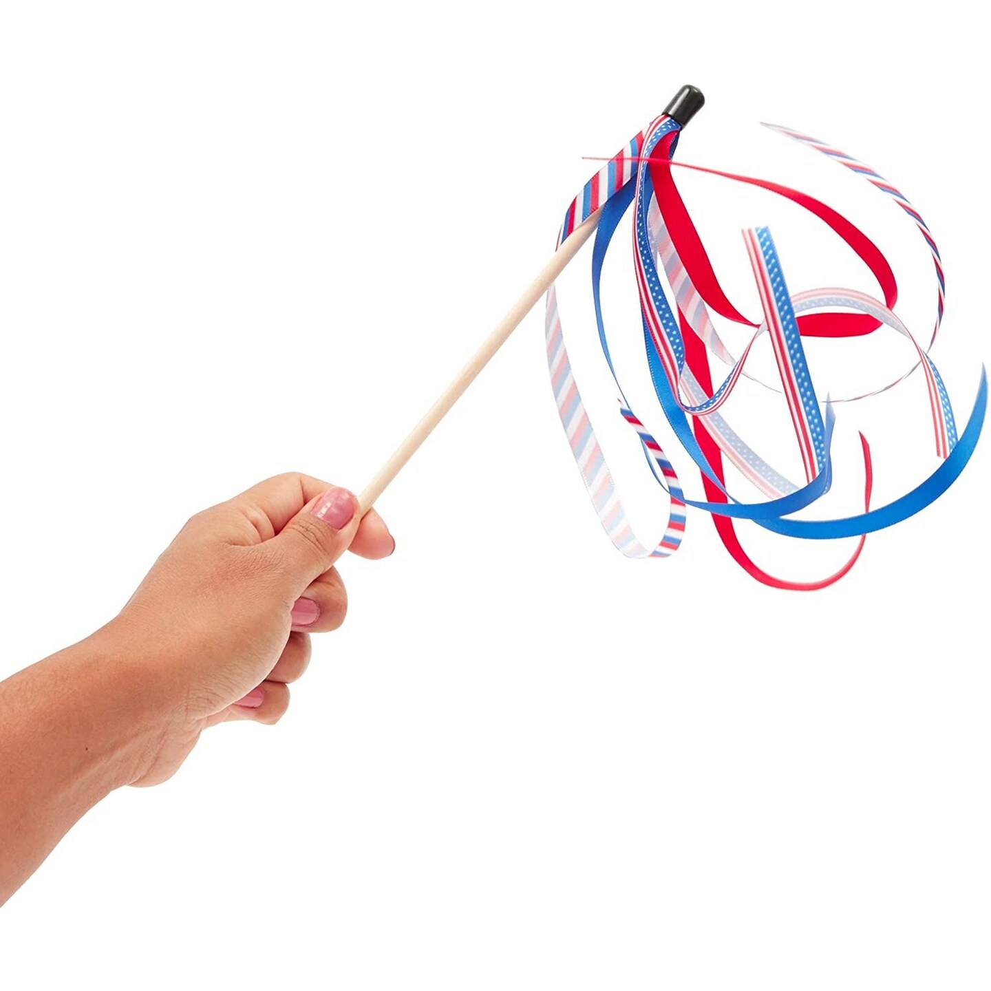 4th of July USA Flag Ribbon, Patriotic Handheld Flags for Holidays (12 Pack)