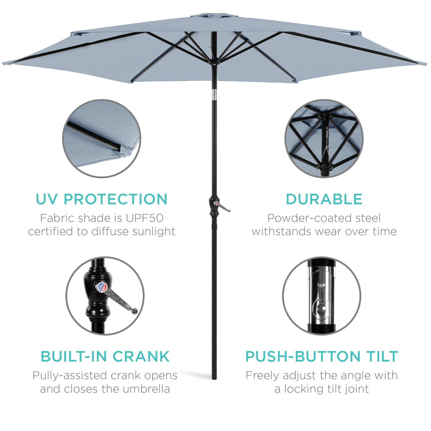 Best Choice Products 10ft Outdoor Steel Market Patio Umbrella w/ Crank, Tilt Push Button, 6 Ribs
