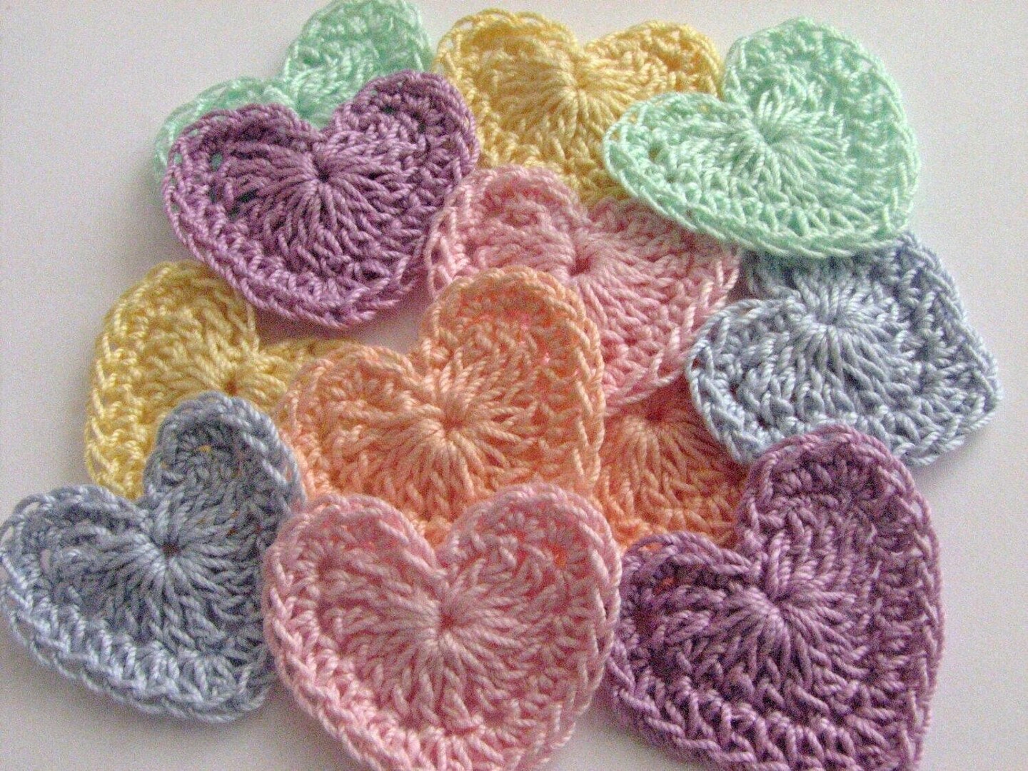 product name is Small, Pastel Crochet Hearts - Mixed or Single Color