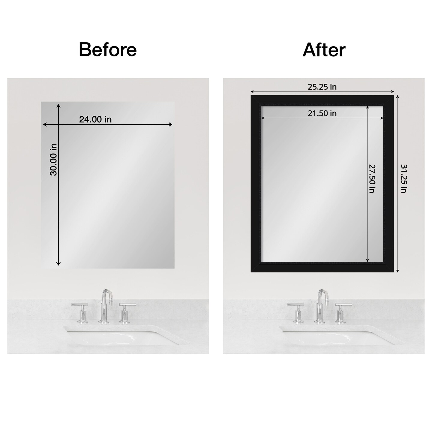 Amanti Art Mirror Makeover Bathroom Mirror Frame Border Kit - Fully Assembled Peel and Stick Frame - Mirror NOT Included - Avon Black Trim