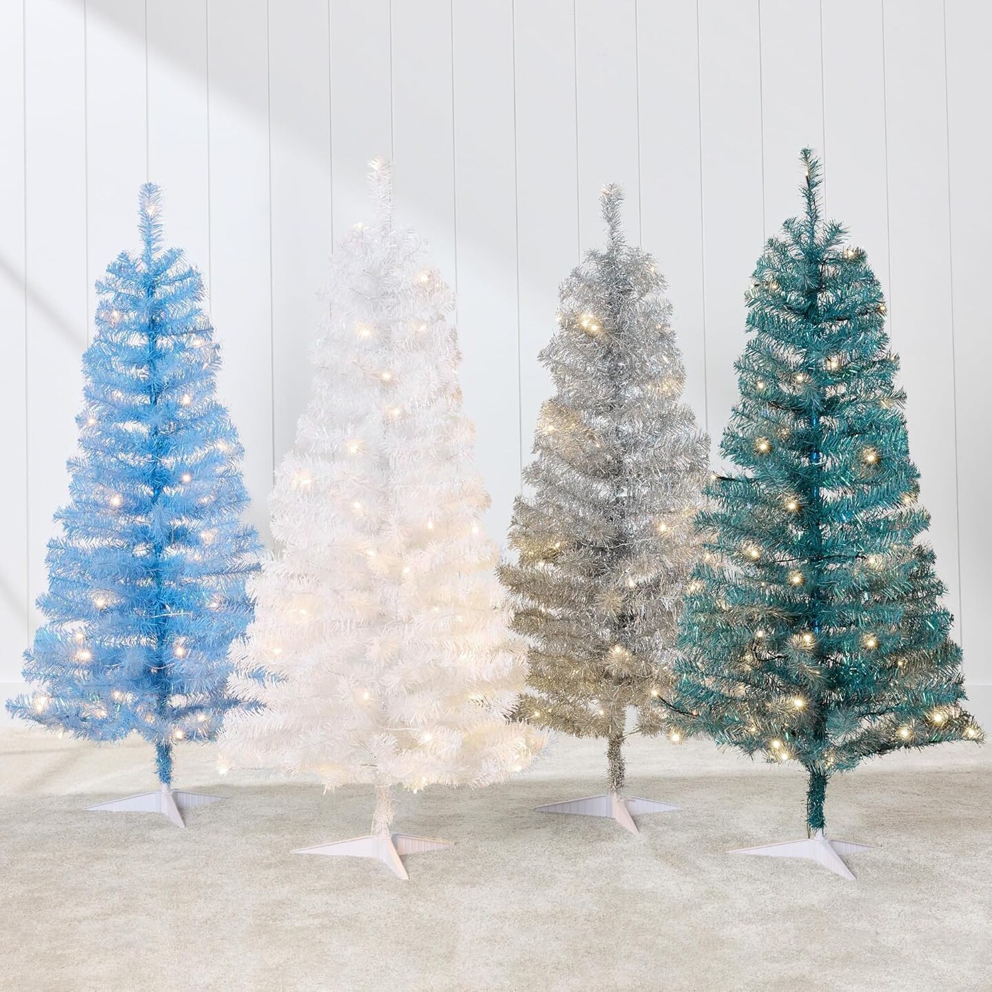 4ft Pre Lit Christmas Tree Mini Artificial Tree with Twinkling LED Lights for Bedroom or Apartment