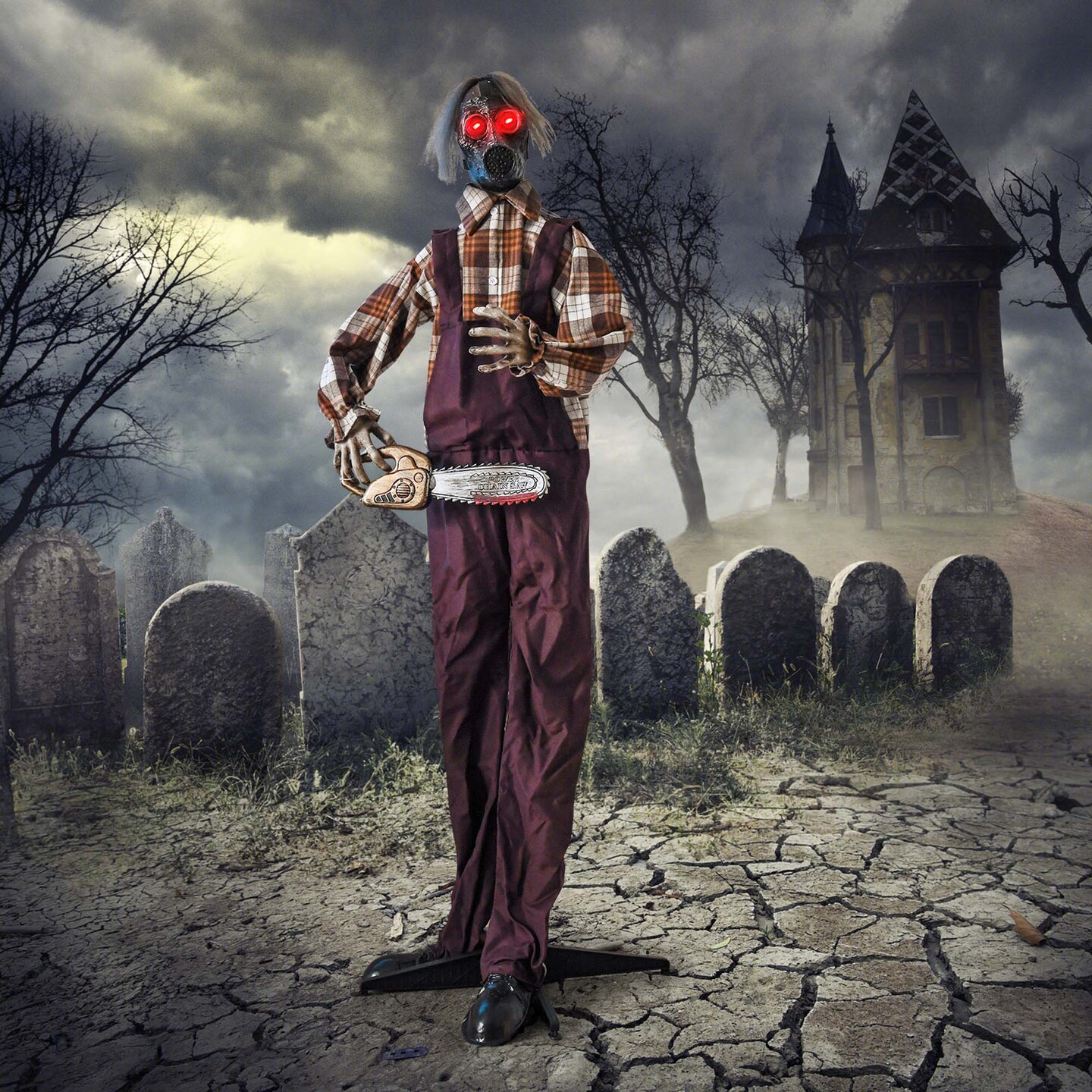 Costway Halloween Animatronic Shaking Haunted Man w/ Chainsaws Life Size Scary Bio-Human w/ Sound Activated Design & Control Button