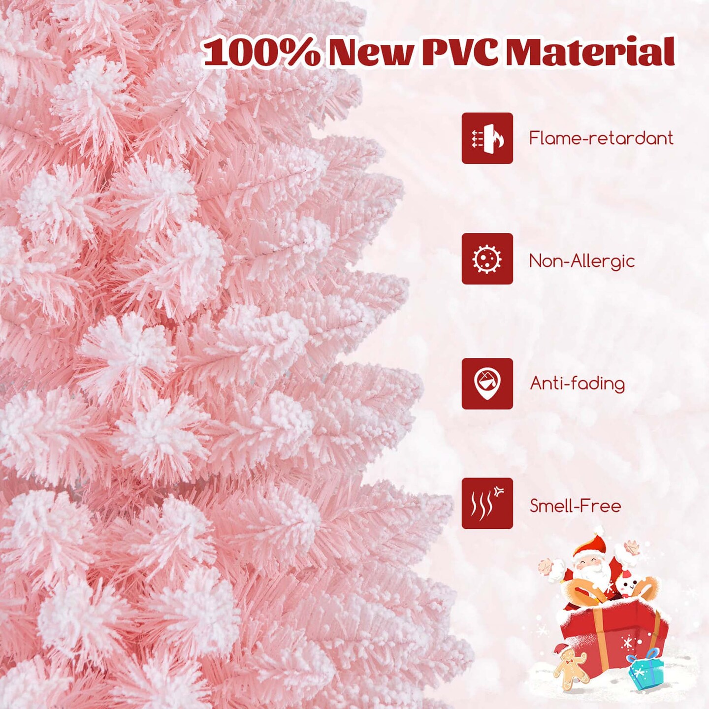 Costway 5/6/7/8 FT Artificial Pink Christmas Tree with 328/460/635/1000 Branch Tips Folding Metal Stand