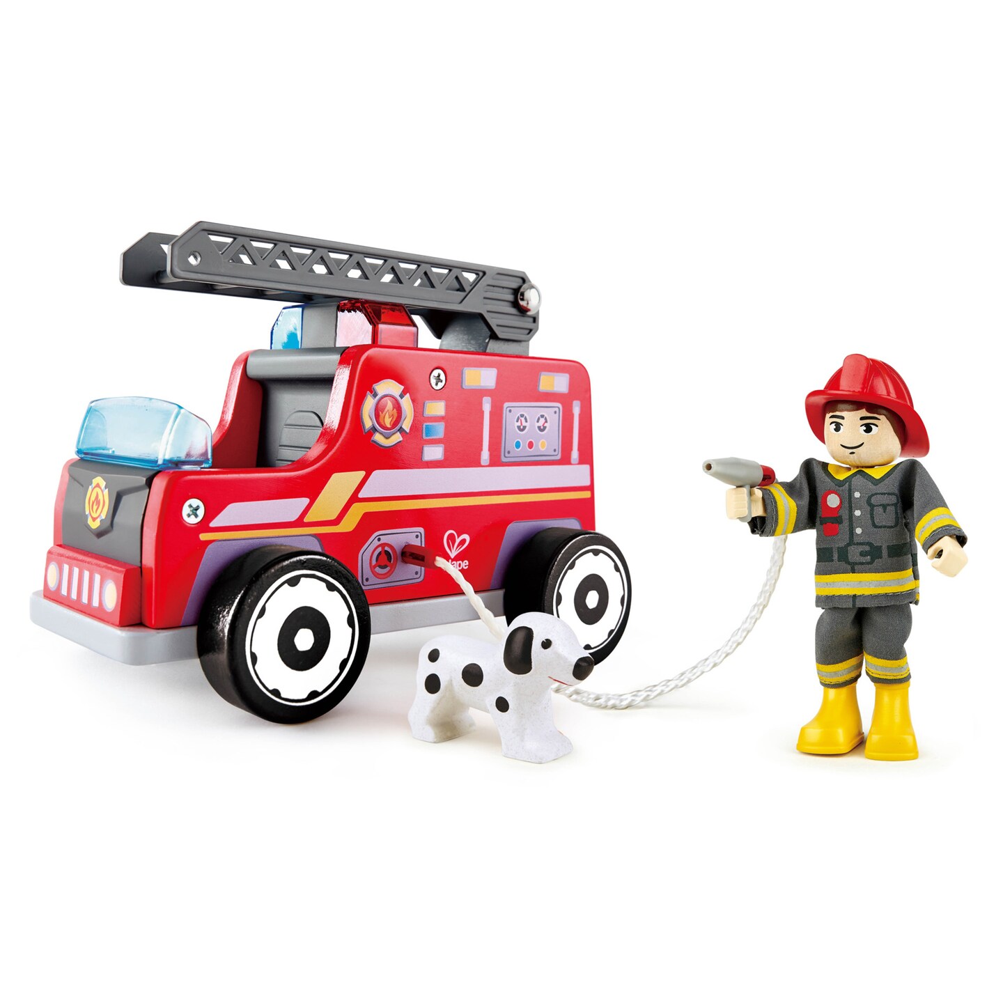 Hape Fire Truck Playset with Action Figure &#x26; Rescue Dog, Toddler &#x26; Children