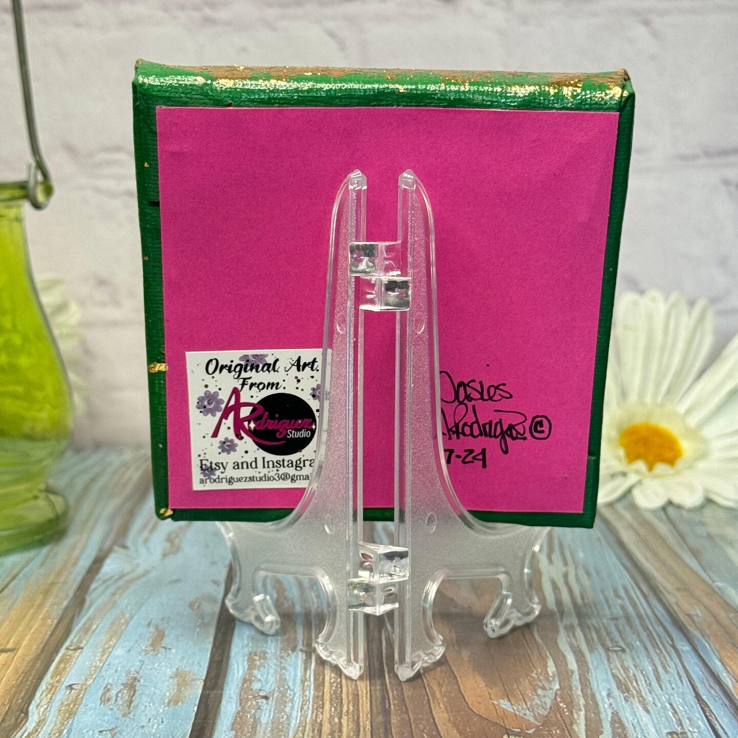 Daisies Mini 4x4 Painting~Original Hand Painted Fine Art~Acrylic