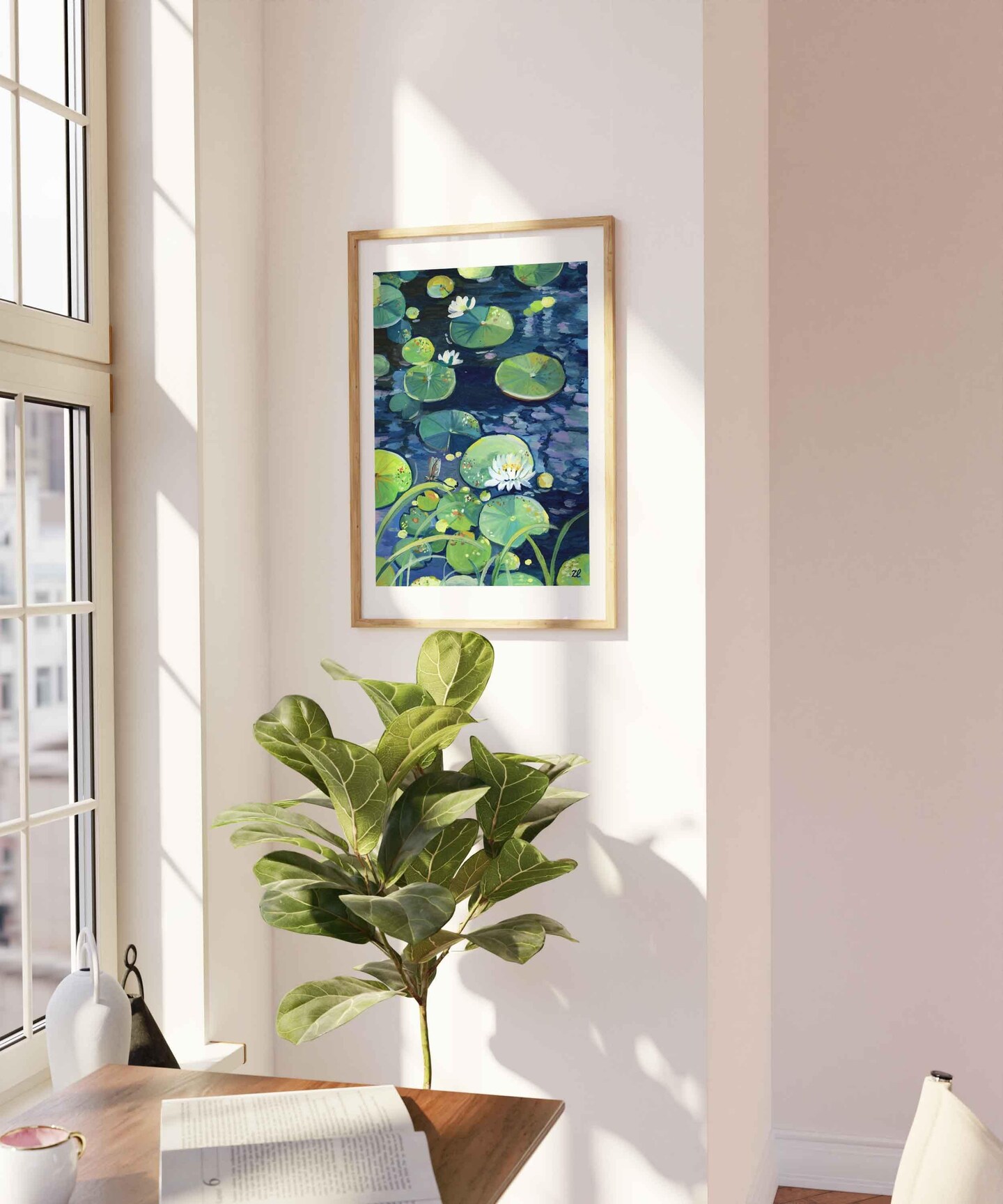 Gouache painting- Tranquility- Water lily - Lotus art- Botanical art - Flower illustration- Nature Art- Floral Painting - Housewarming product 4