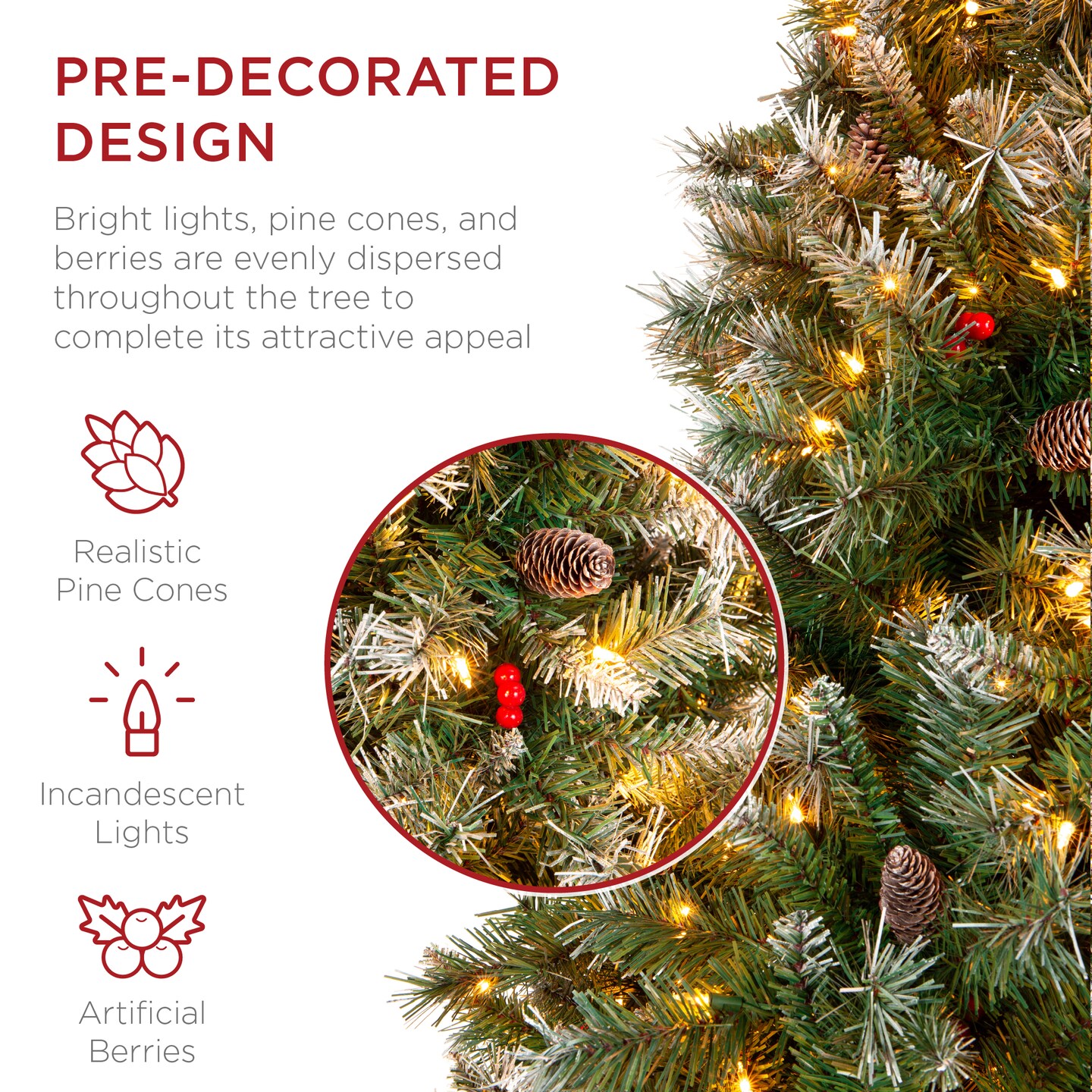 Best Choice Products Pre-Lit Pre-Decorated Holiday Christmas Tree w/ Flocked Tips, Base