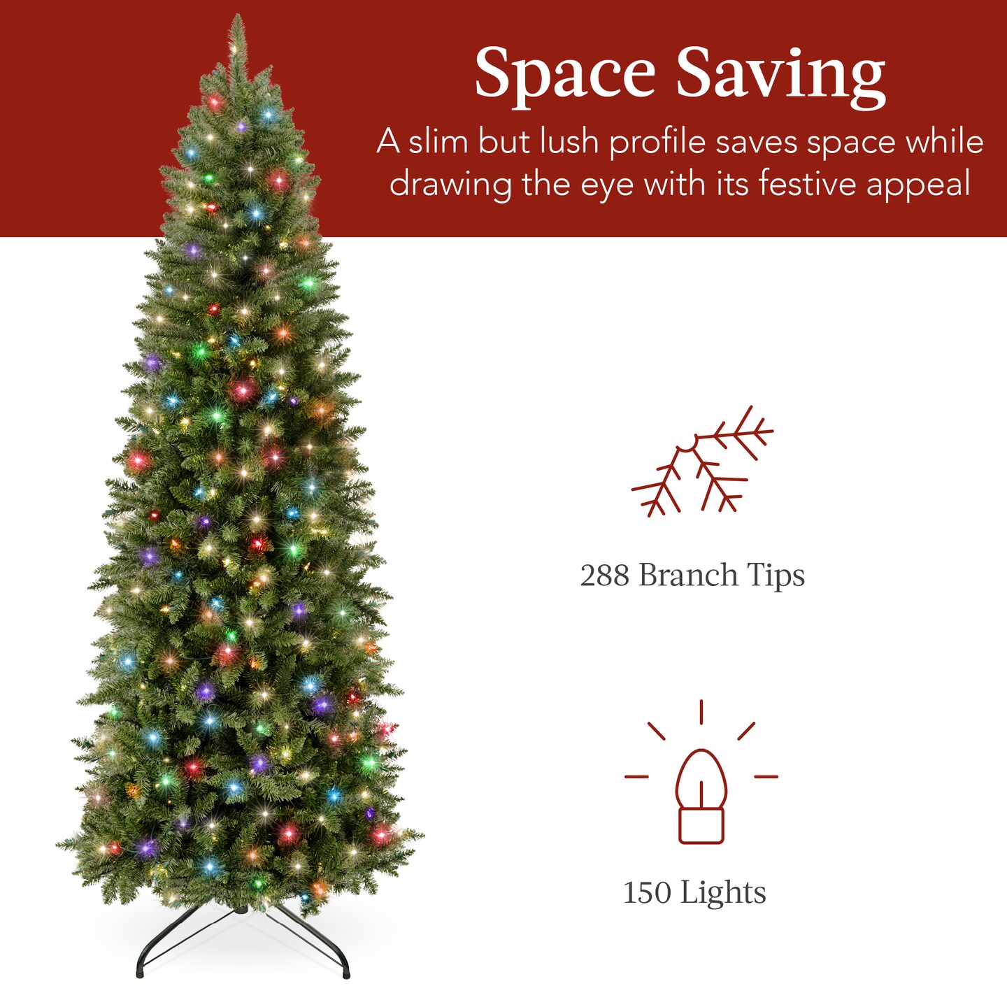 Best Choice Products Prelit Pencil Christmas Tree, Spruce Style Holiday D&#xE9;cor w/ 2-in-1 LED Lights