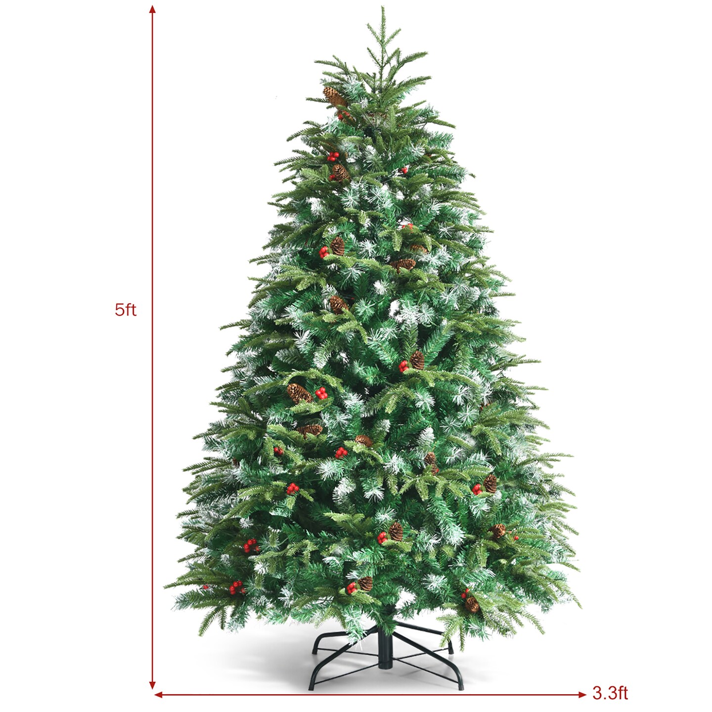 5ft Pre-Lit Snowy Christmas Hinged Tree 11 Flash Modes w/ 250 Multi-Color Lights