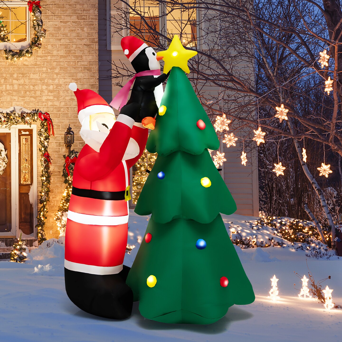 Costway 6 FT Inflatable Christmas Tree &#x26; Santa Claus w/ LEDs &#x26; Air Blower