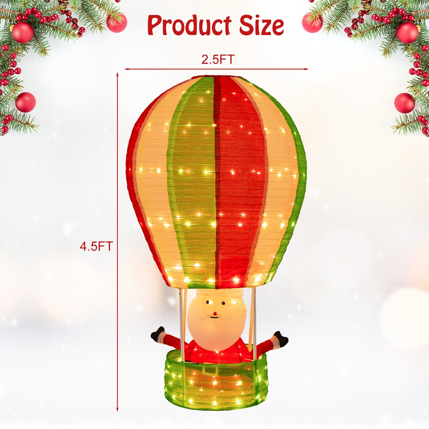 Costway 4.5 FT Christmas Santa Claus with Hot Air Balloon Pop-up Pre-Lit Xmas Decoration