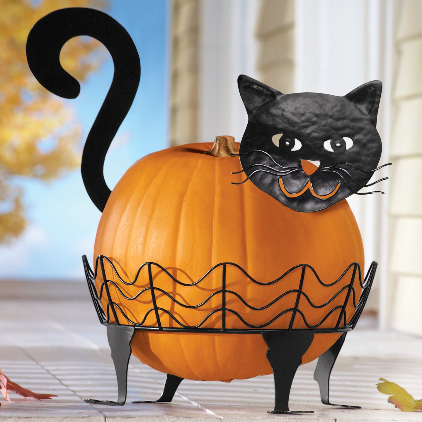 Collections Etc Black Cat Pumpkin Holder - 3 PC