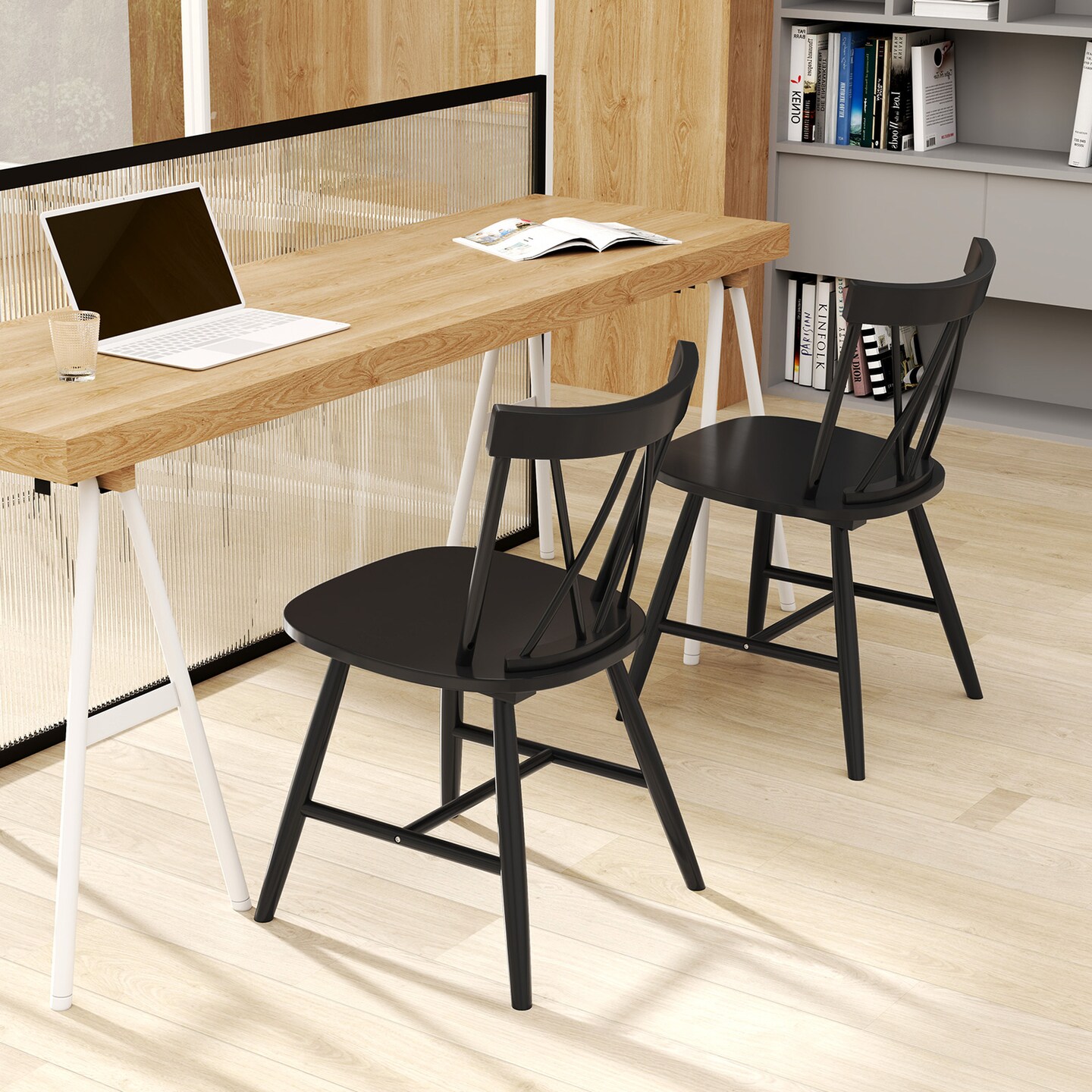 Costway Dining Chairs Set of 2/4 Farmhouse Kitchen Chair with Rubber Wood Frame,