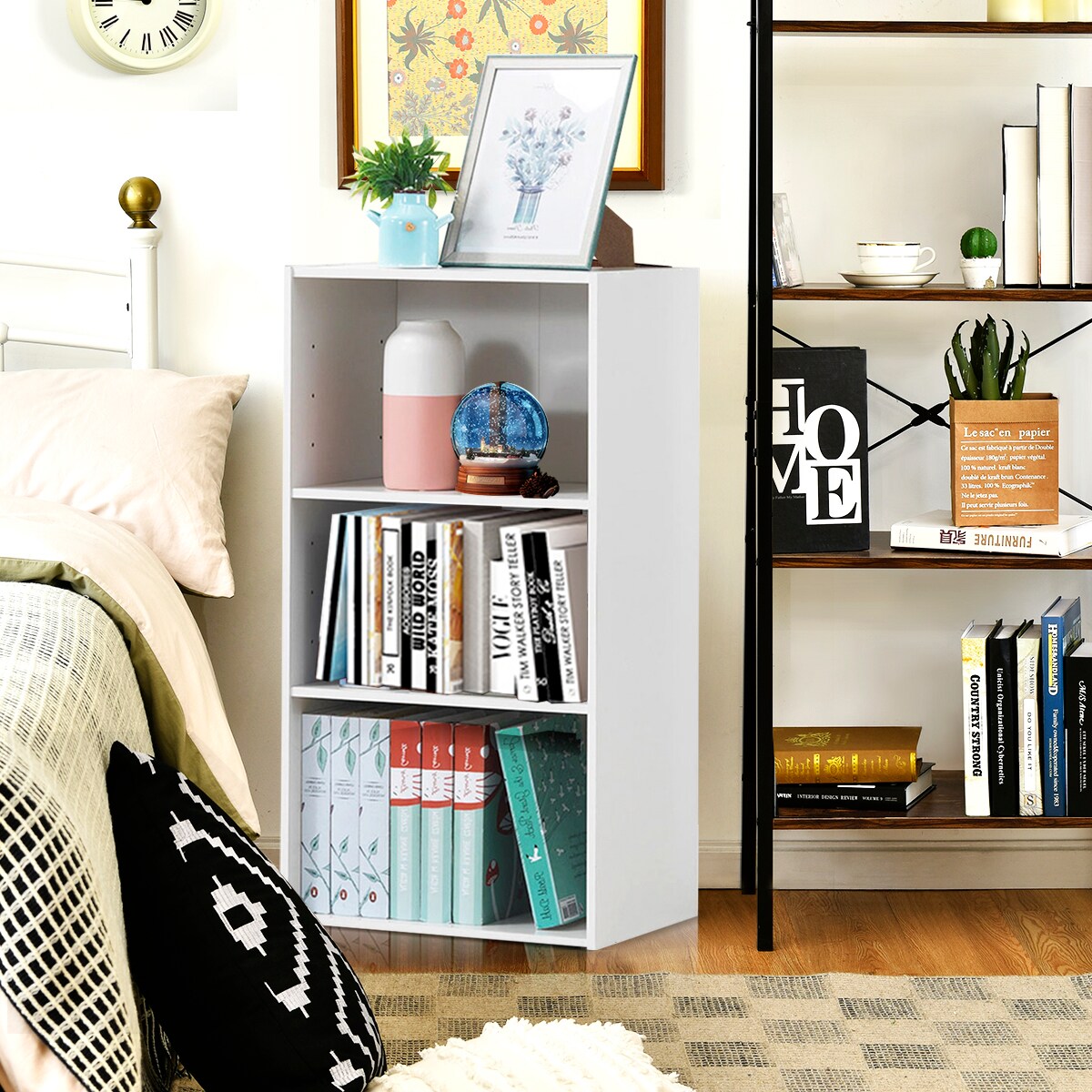Costway 3 Tier Open Shelf Bookcase Multi-functional Storage Display Cabinet Furni White