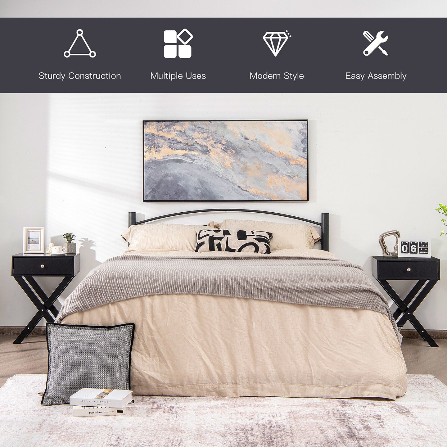 Costway Side Nightstand with Drawer x Shaped Structure Accent Sofa End Table White\Black