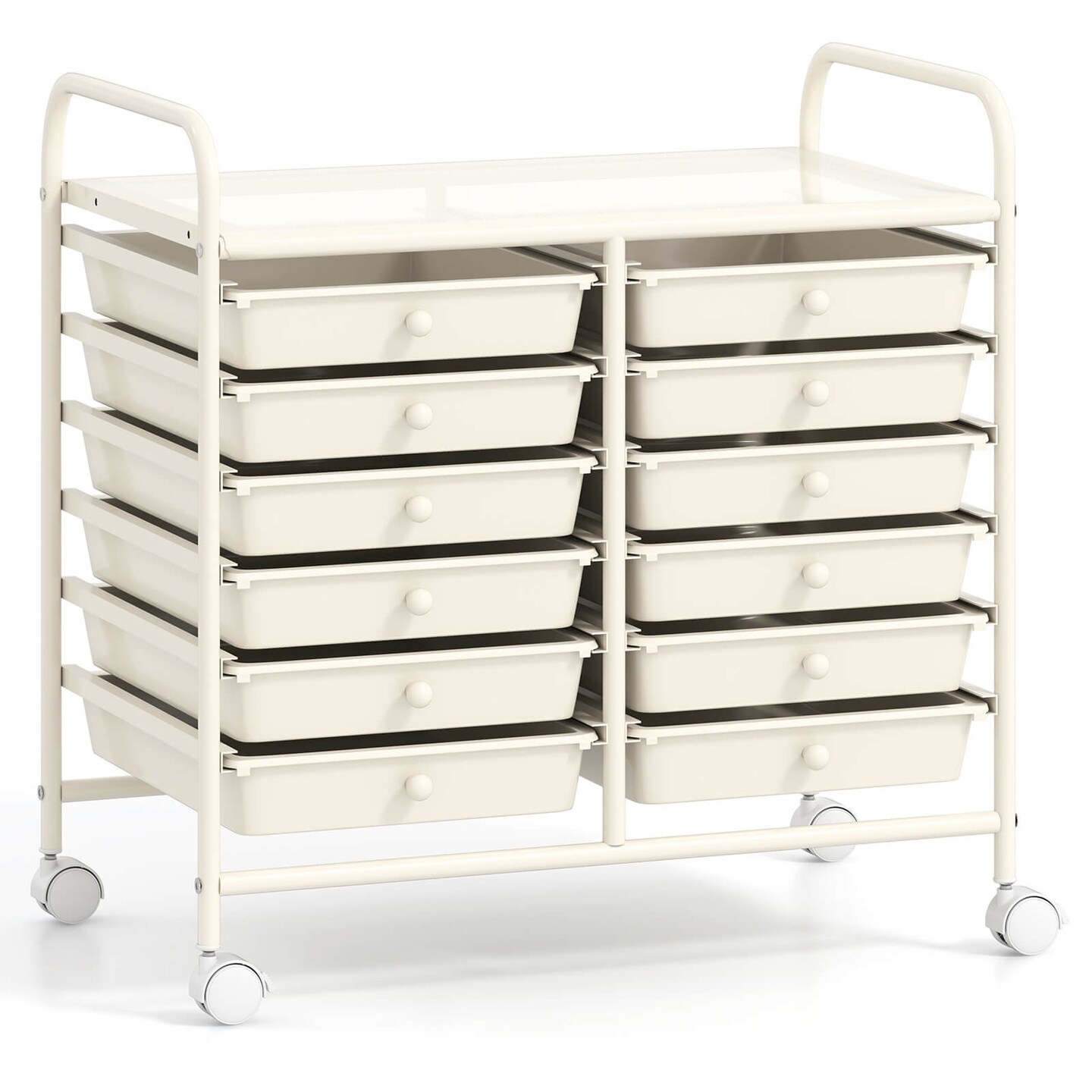 Costway 12 Drawers Rolling Cart Storage Scrapbook Paper Studio Organizer Bins Macaron/White/Light Pink/Purple/Pink/Clear/Gray/Rainbow/Multicolor/Hot Pink/Black
