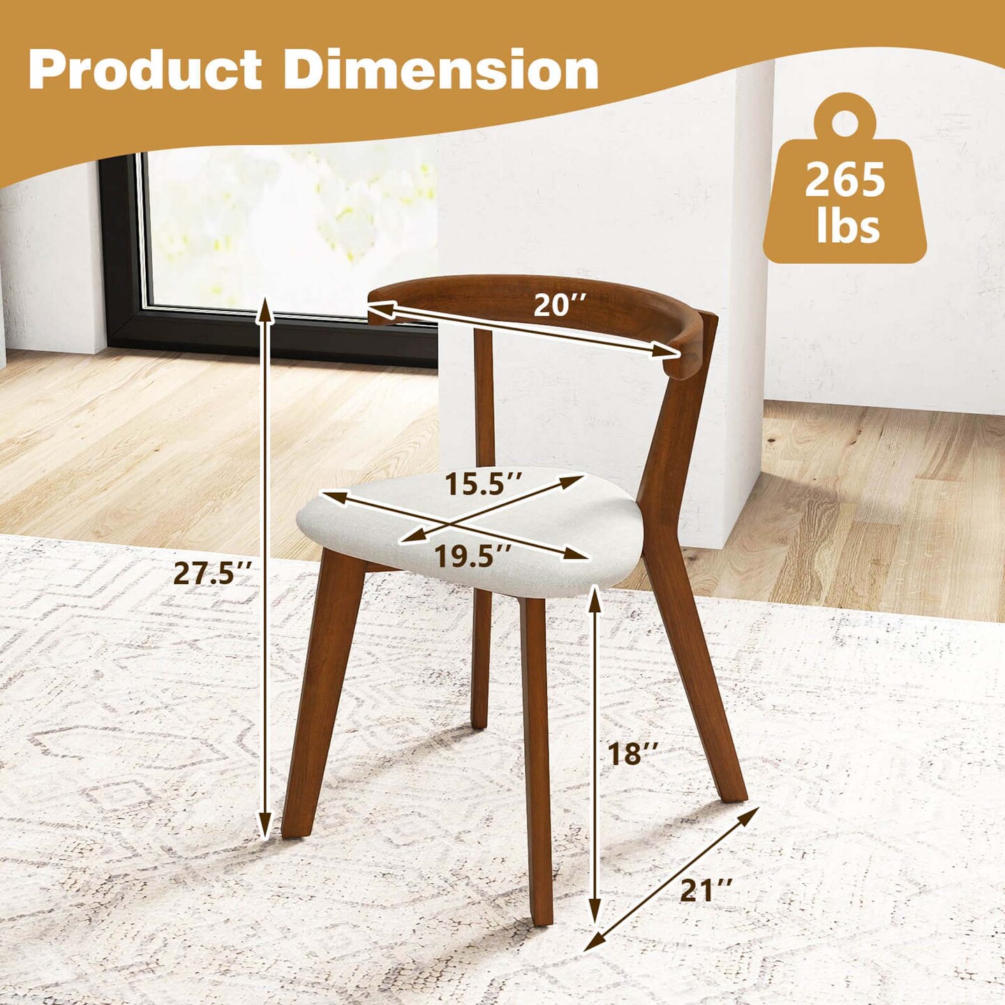 Costway Space-Saving Wood Upholstered Dining Chair Set of 2/4 with Padded Seat & Curved Back