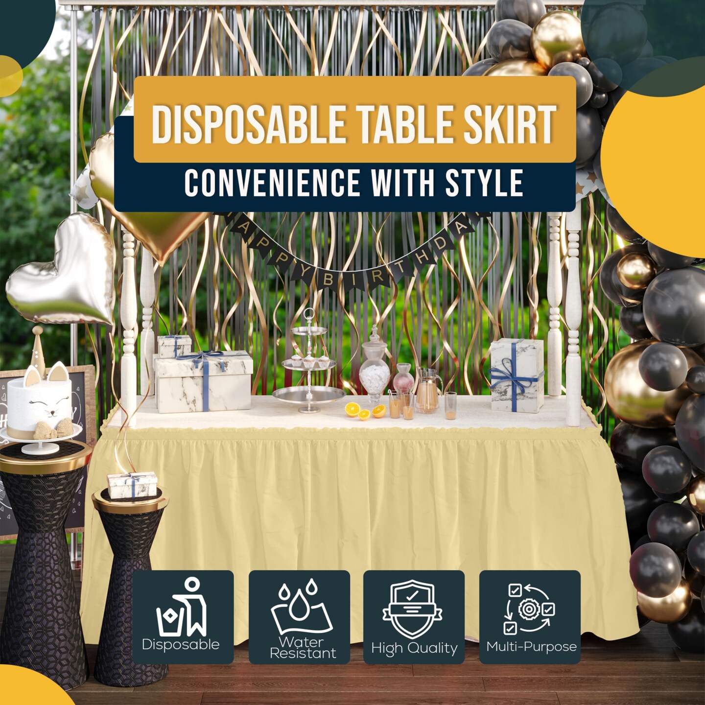 Ruffle Disposable Table Skirt 14 Ft Long Pleated Table Skirts with Adhesive Strip – Fits 6ft+ Rectangle or Round Tables – Ideal for Birthday Parties, Gender Reveal, Baby Showers & Event Decorations 6 pack by Exquisite