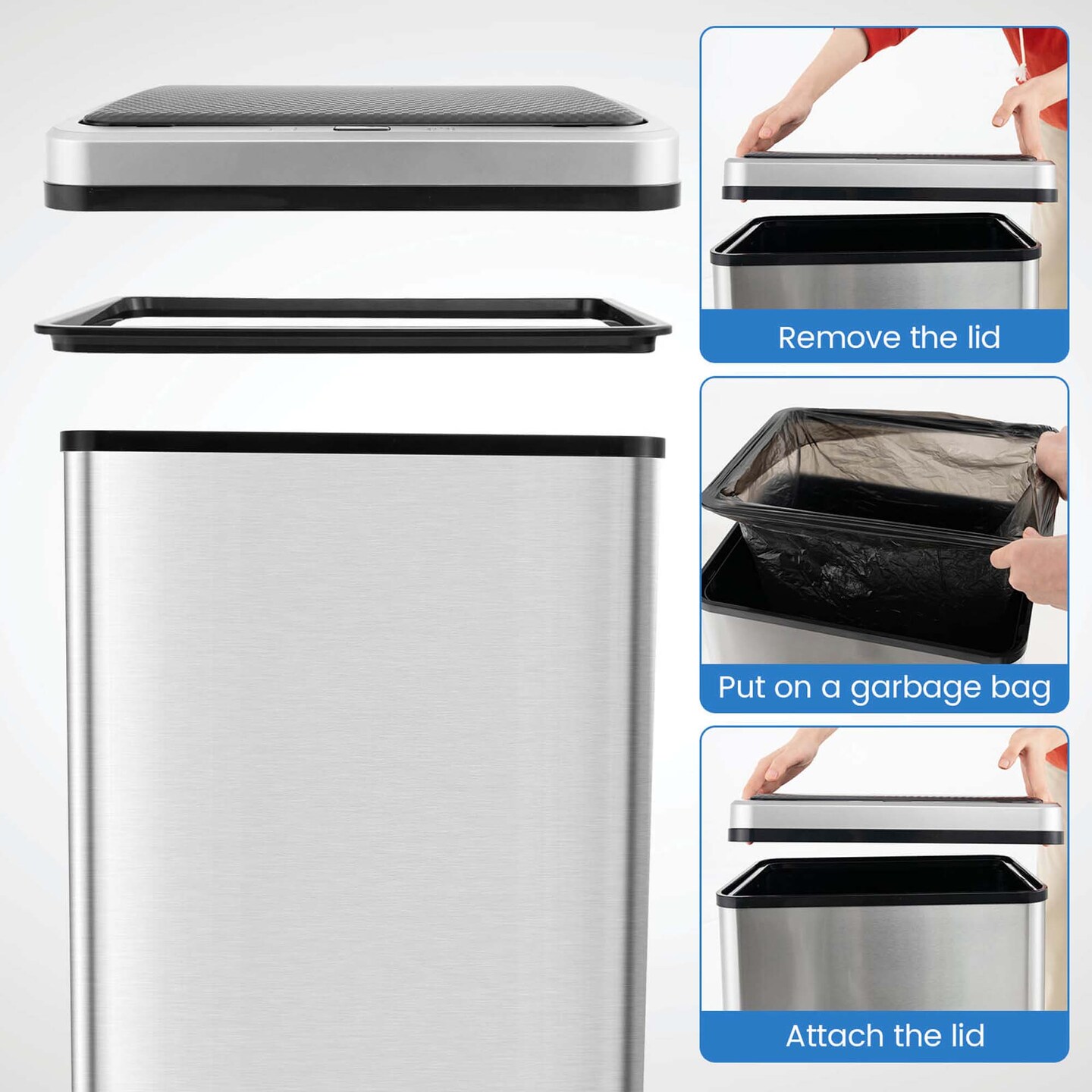 Costway Stainless Steel Trash Can 13.2 Gallon Automatic Motion Sensor Garbage Bin Silver/Black