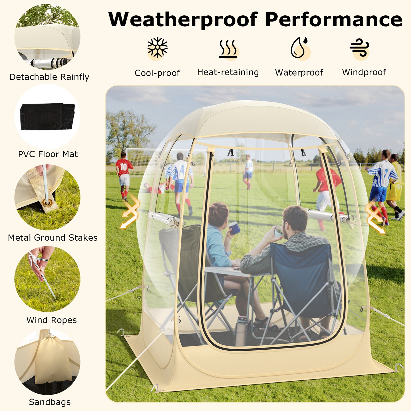 Transparent Pop-Up Bubble Tent Instant Setup Outdoor Camping Sports Shelter