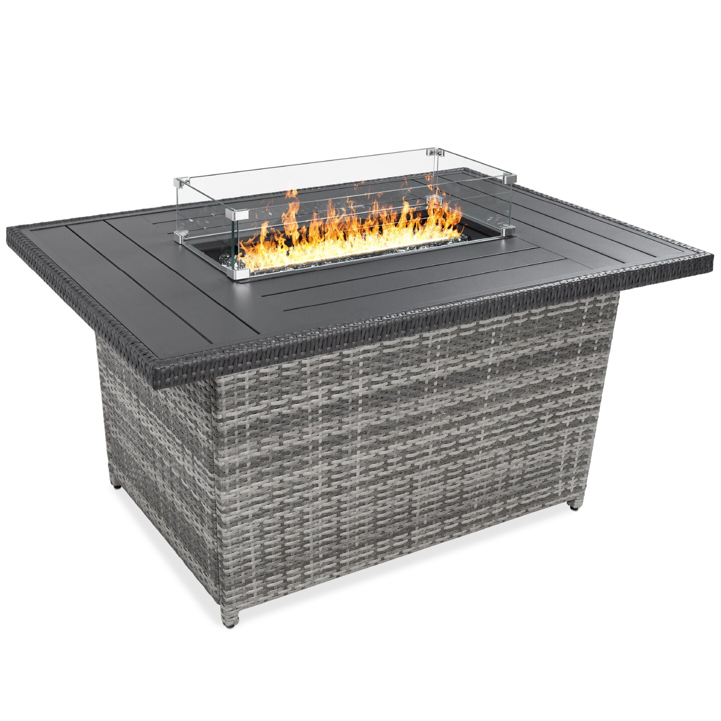 Best Choice Products 52in Wicker Propane Gas Fire Pit Table 50,000 BTU w/ Glass Wind Guard, Tank Holder, Cover
