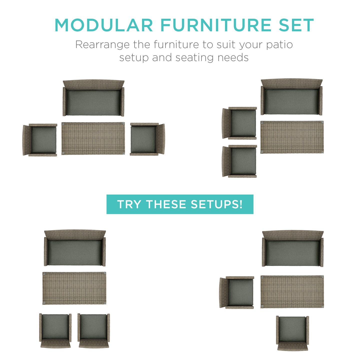 Best Choice Products 4-Piece Outdoor Wicker Patio Conversation Furniture Set w/ Table, Cushions