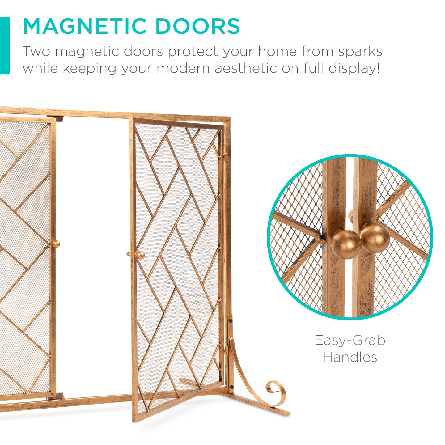 Best Choice Products 44x33in 2-Panel Handcrafted Wrought Iron Geometric Fireplace Screen w/ Magnetic Doors