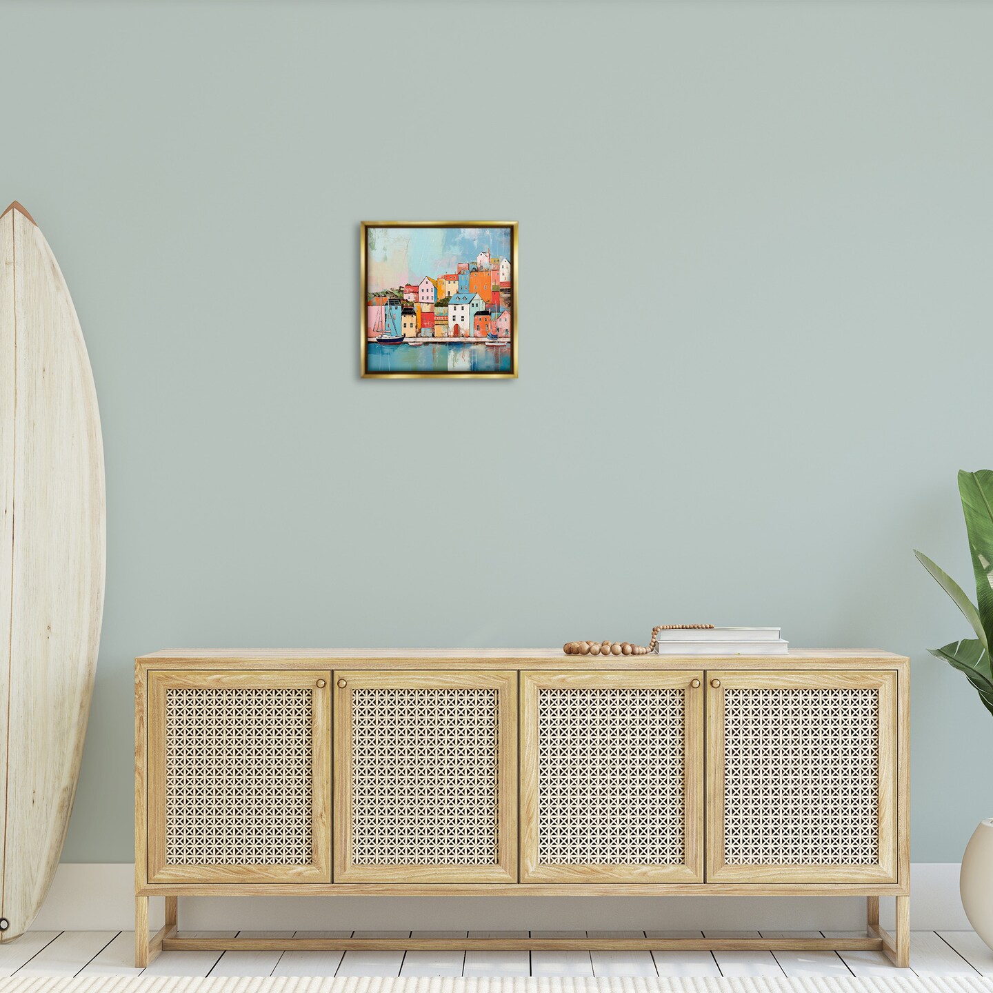 Stupell Industries Seaside Neighborhood Painting Framed Floater Canvas Wall Art