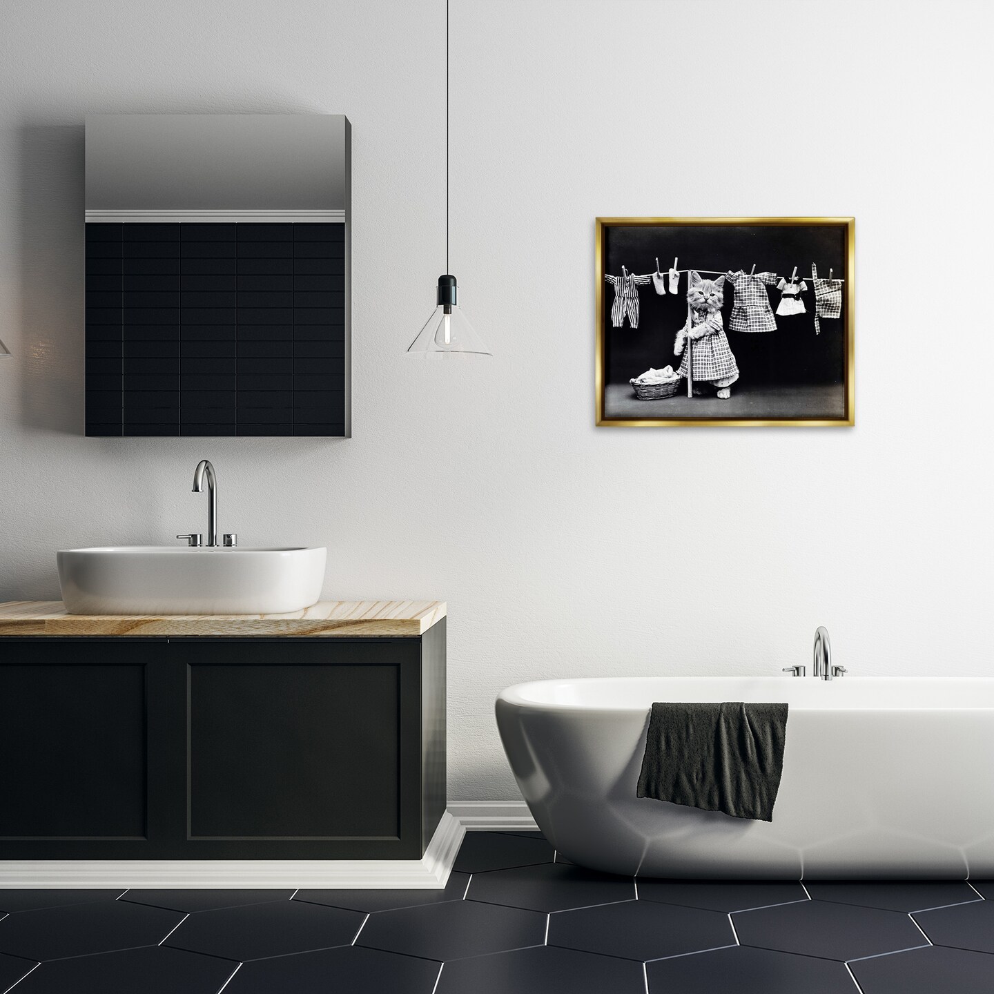 Stupell Industries Kitten Does The Laundry Framed Floater Canvas Wall Art