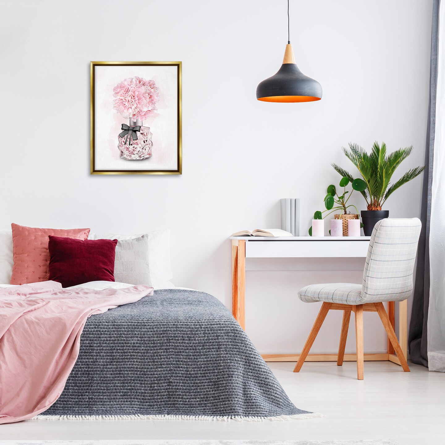 Stupell Industries Pink Flower Perfume Bouquet Framed Floater Canvas Wall Art