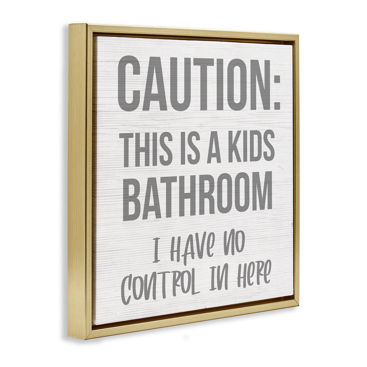 Stupell Industries Funny Caution Kid's Bathroom Framed Floater Canvas Wall Art