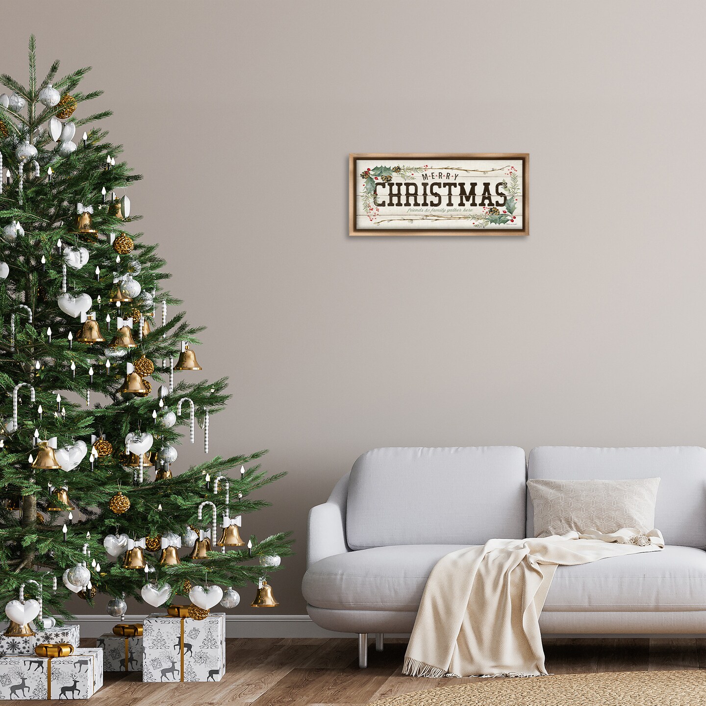 Stupell Industries Merry Christmas Friends & Family Framed Floater Canvas Wall Art