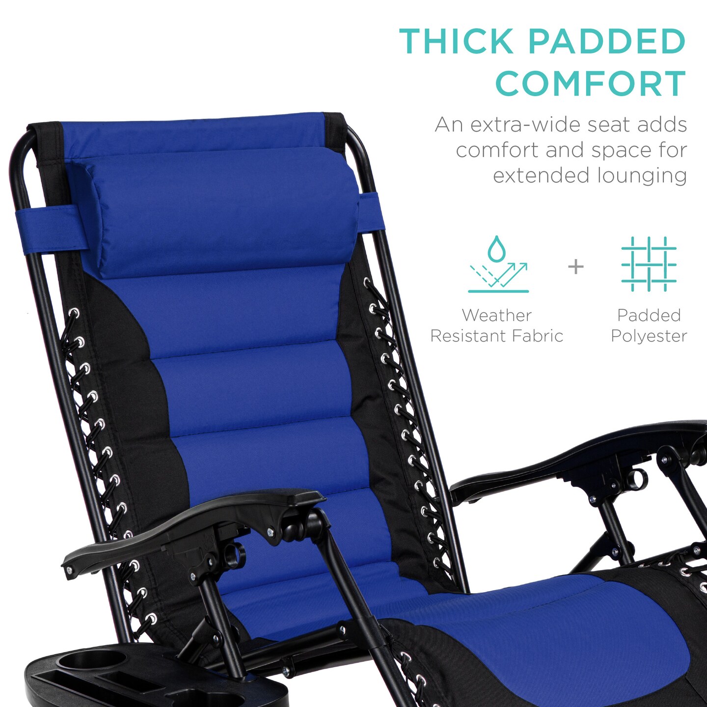 Best Choice Products Oversized Padded Zero Gravity Chair, Folding Outdoor Patio Recliner w/ Side Tray
